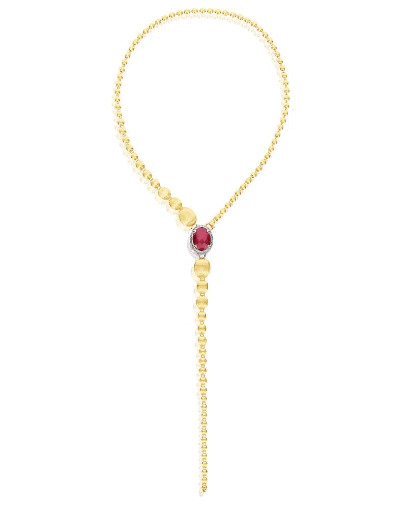 Nanis 18k Yellow Gold Reverse Diamond and Ruby Convertible Necklace