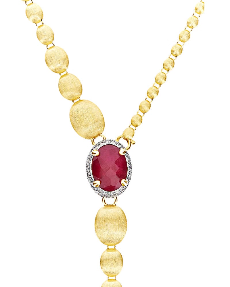 Nanis 18k Yellow Gold Reverse Diamond and Ruby Convertible Necklace