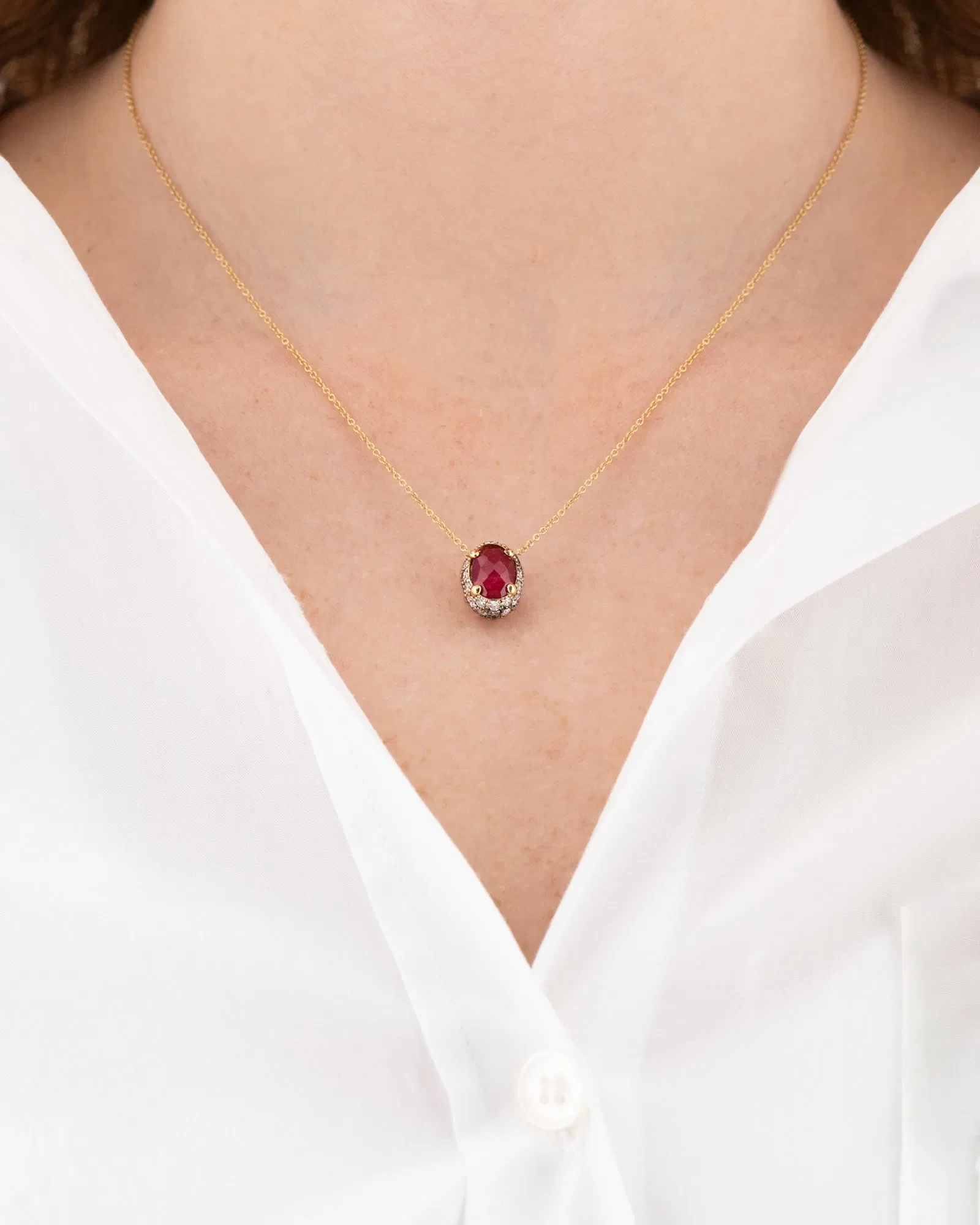 Nanis 18k Yellow Gold Reverse Diamond and Ruby Necklace