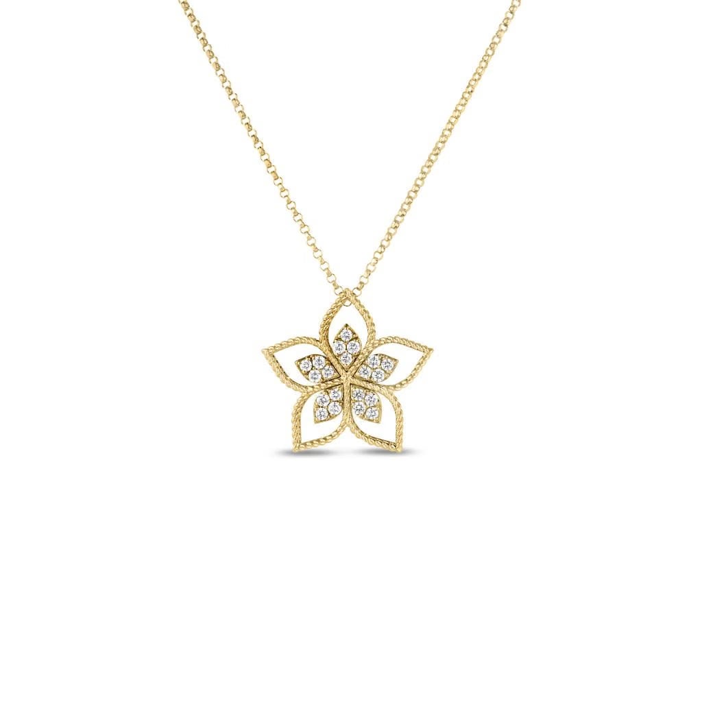 Roberto Coin 18k Yellow Gold Medium Diamond Open Flower Necklace