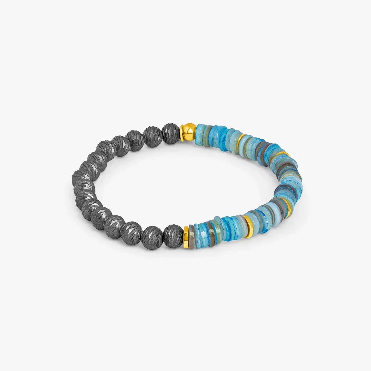 Tateossian Graffiato Abyss Half And Half Beaded Bracelet In Blue With Yellow Gold Plated