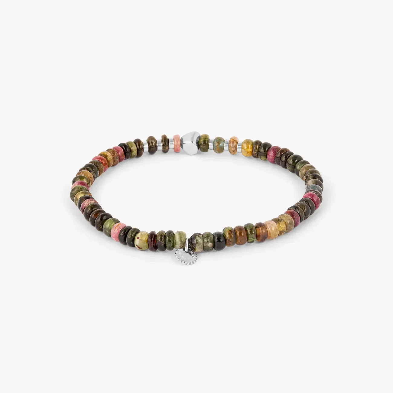 Tateossian Nepal Nugget Beaded Bracelet in Rhodium Silver with Multicolour Tourmaline