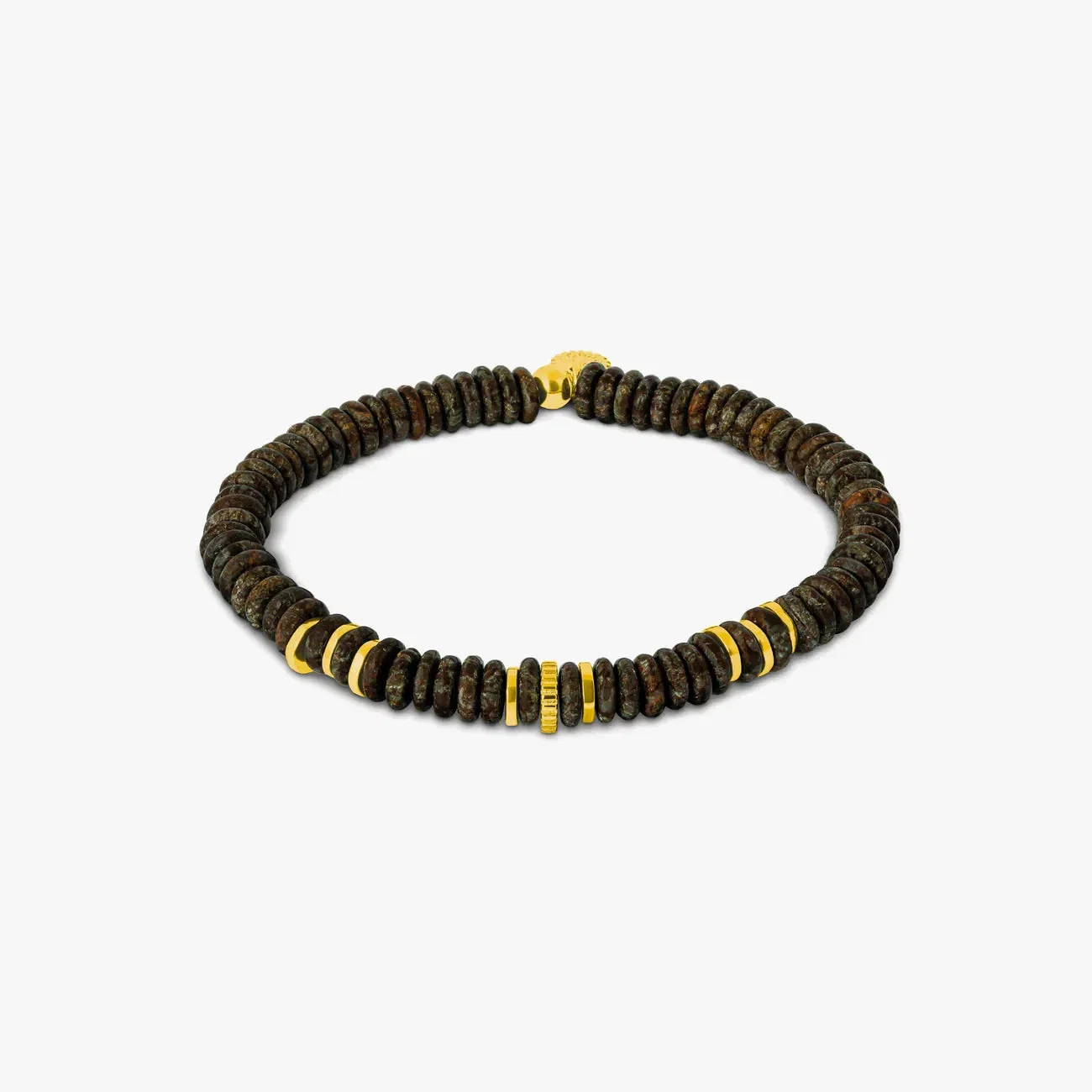 Tateossian Positano Beaded Bracelet in Yellow Gold Plated Silver with Brown Obsidian