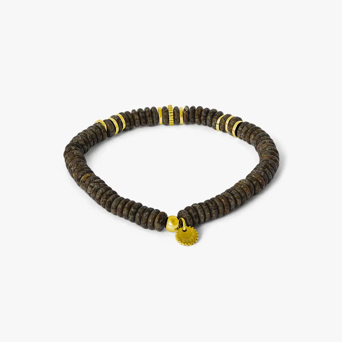 Tateossian Positano Beaded Bracelet in Yellow Gold Plated Silver with Brown Obsidian