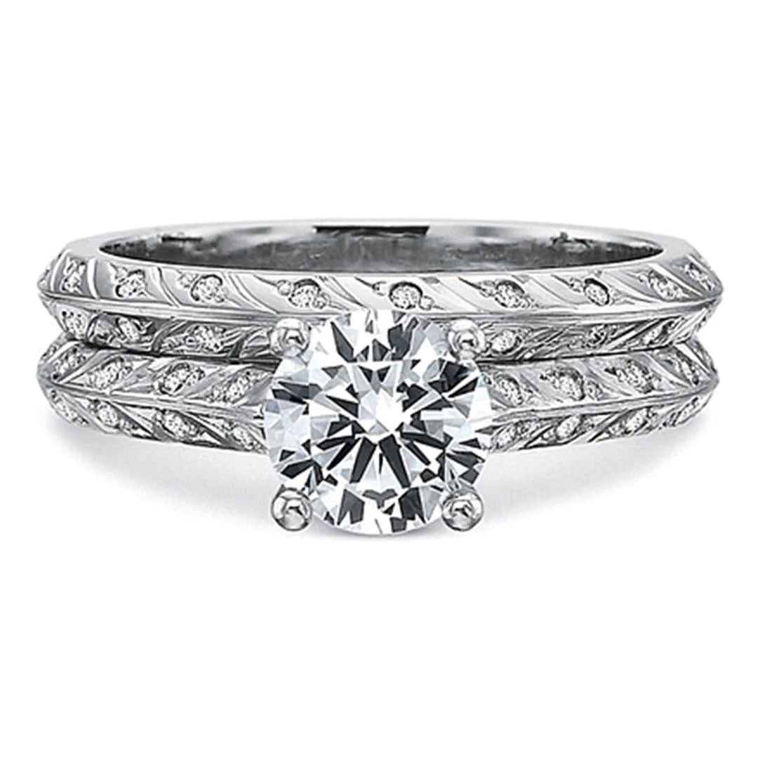 Precision Set Leaf Pattern Diamond Engagement Ring