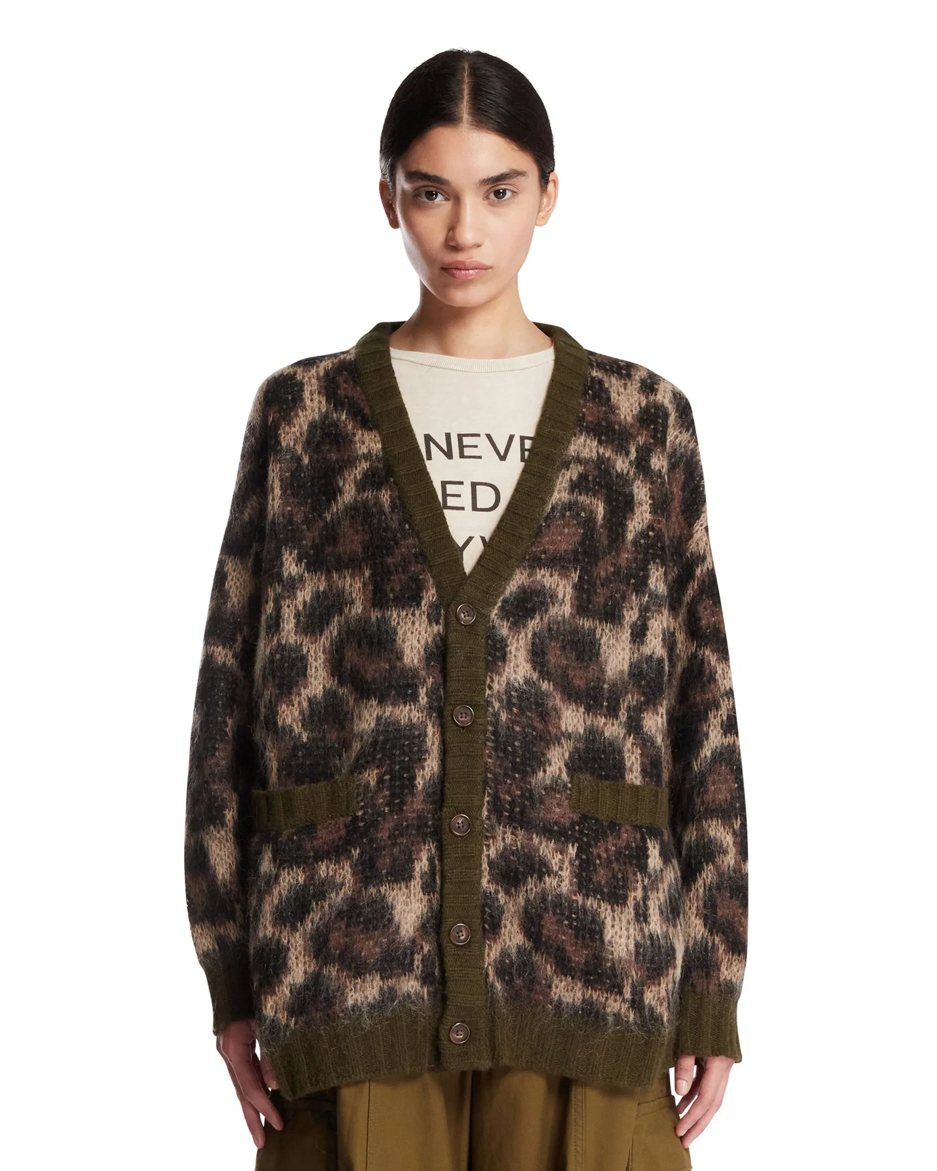 R13 Cardigan Animalier In Lana Marrone