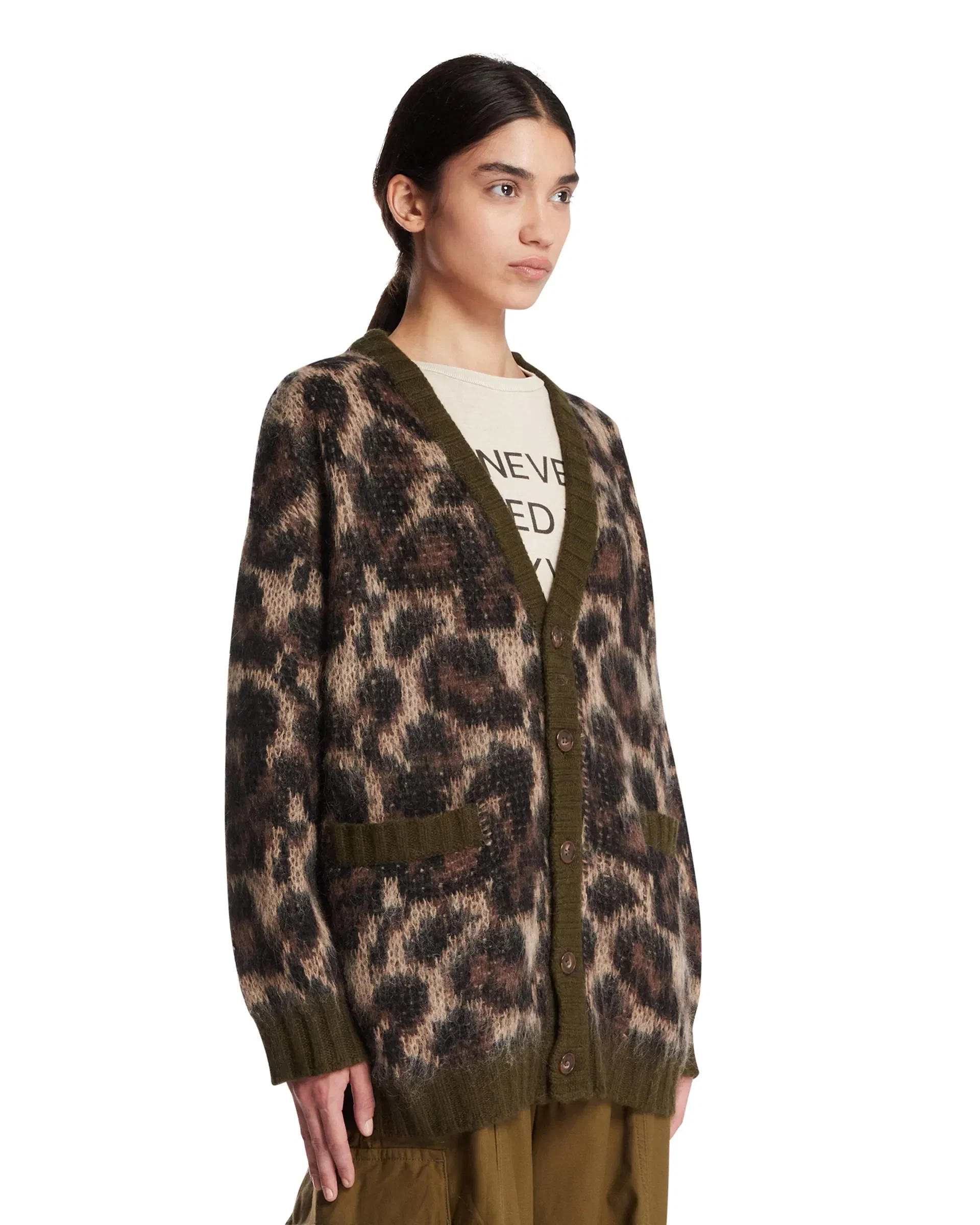 R13 Cardigan Animalier In Lana Marrone