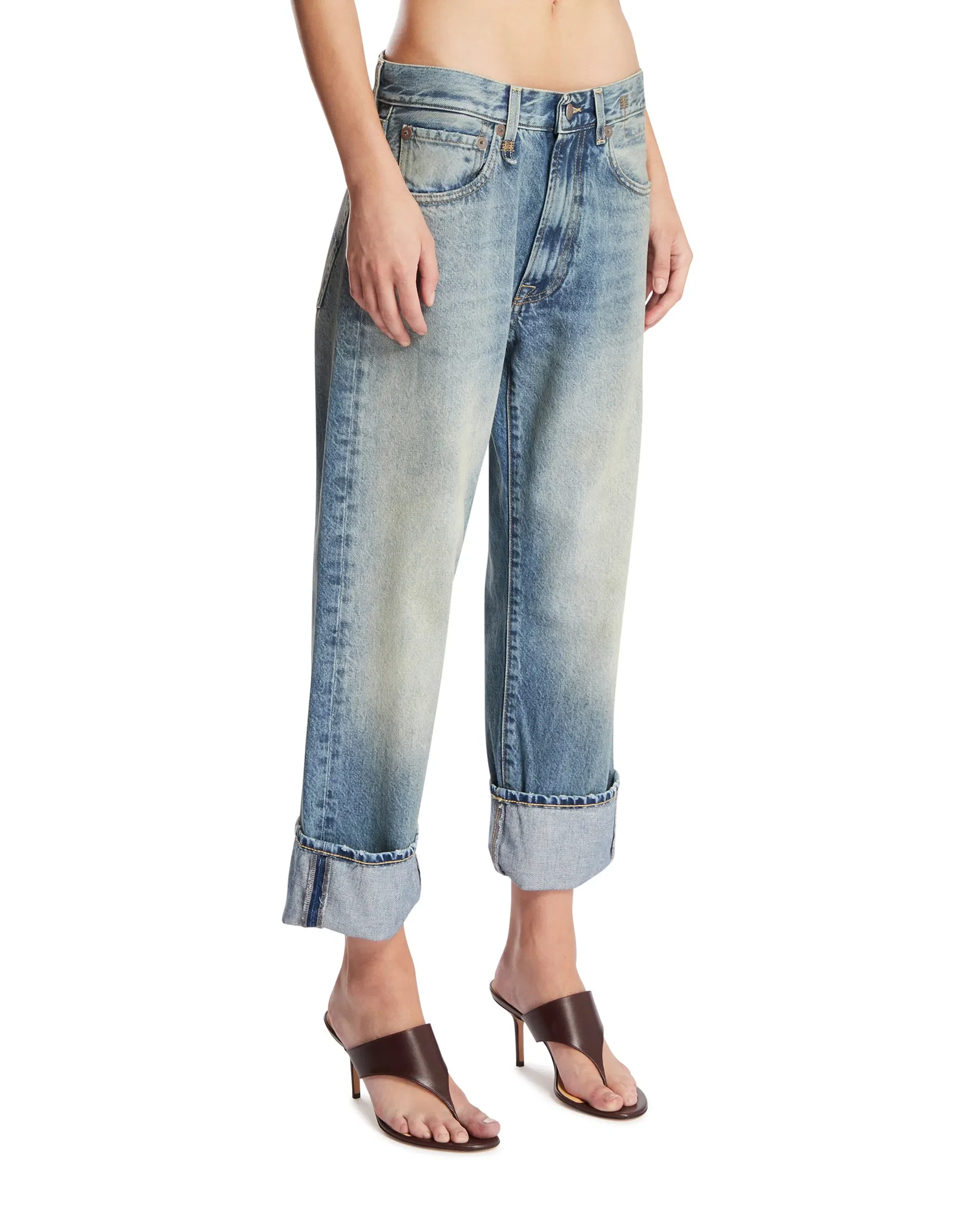 R13 Jeans Cuffed X-Boyfriend Crop Blu