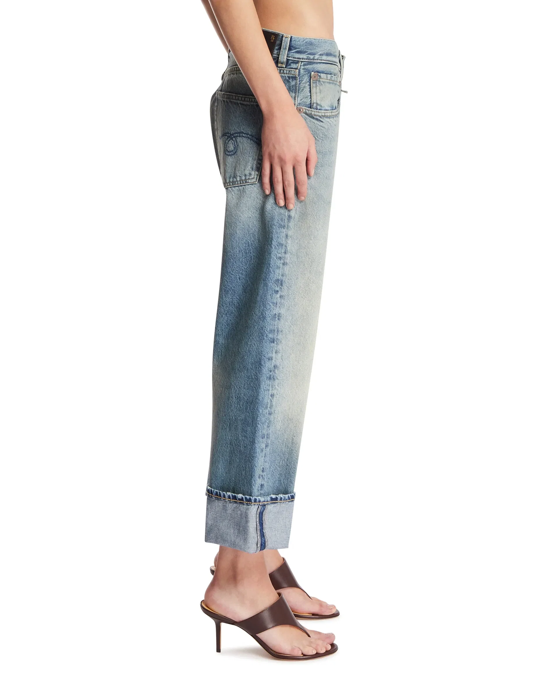 R13 Jeans Cuffed X-Boyfriend Crop Blu