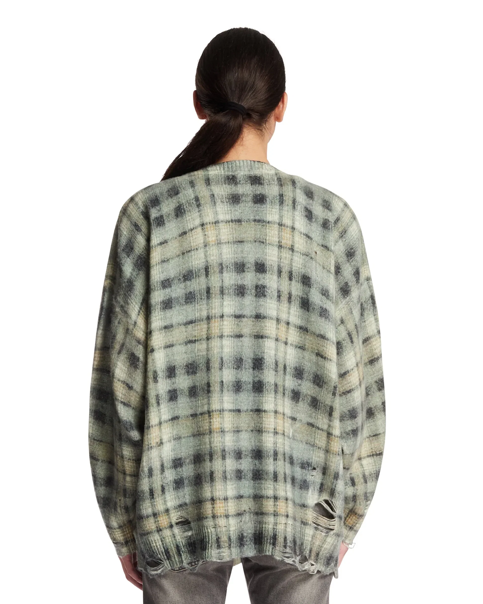 R13 Cardigan In Lana A Quadri Verde