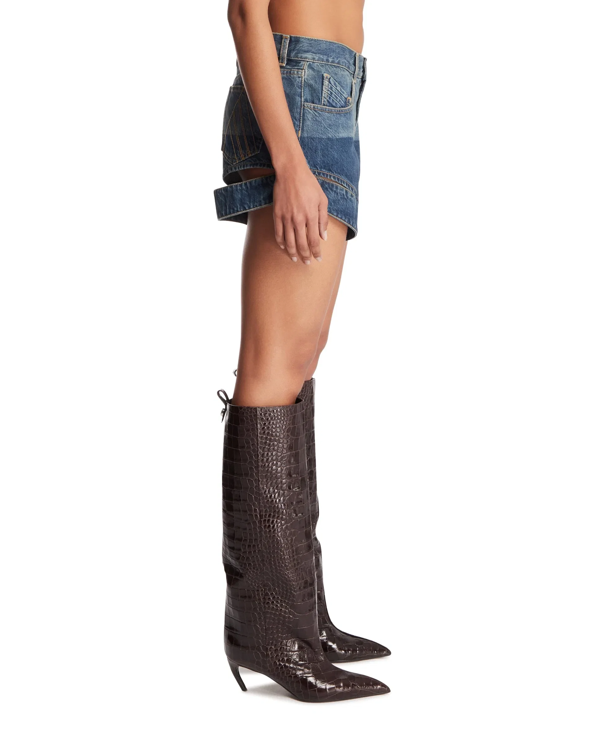 The Attico Shorts Cut-out In Denim Blu