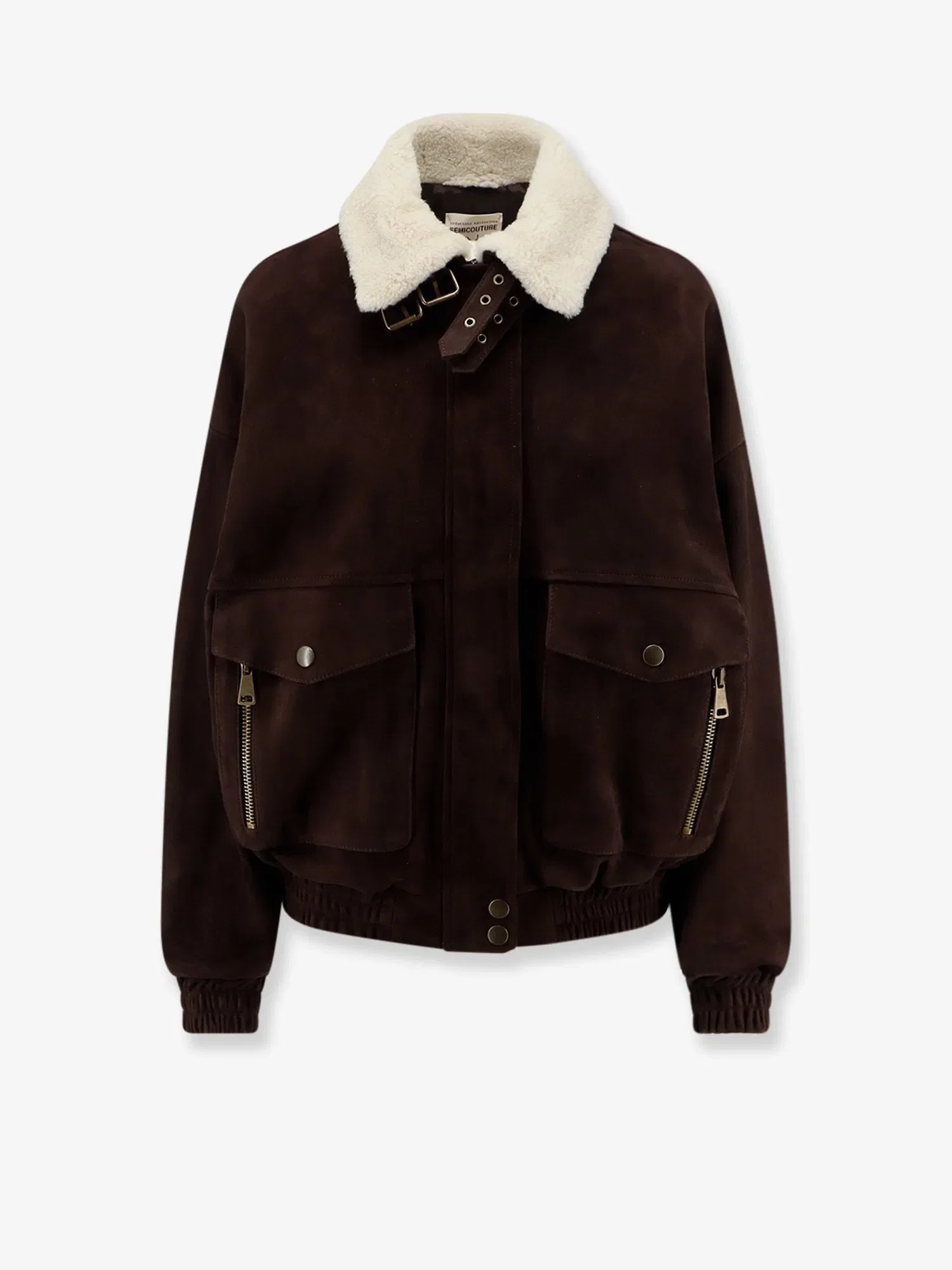 Semicouture Suede jacket with fur collar
