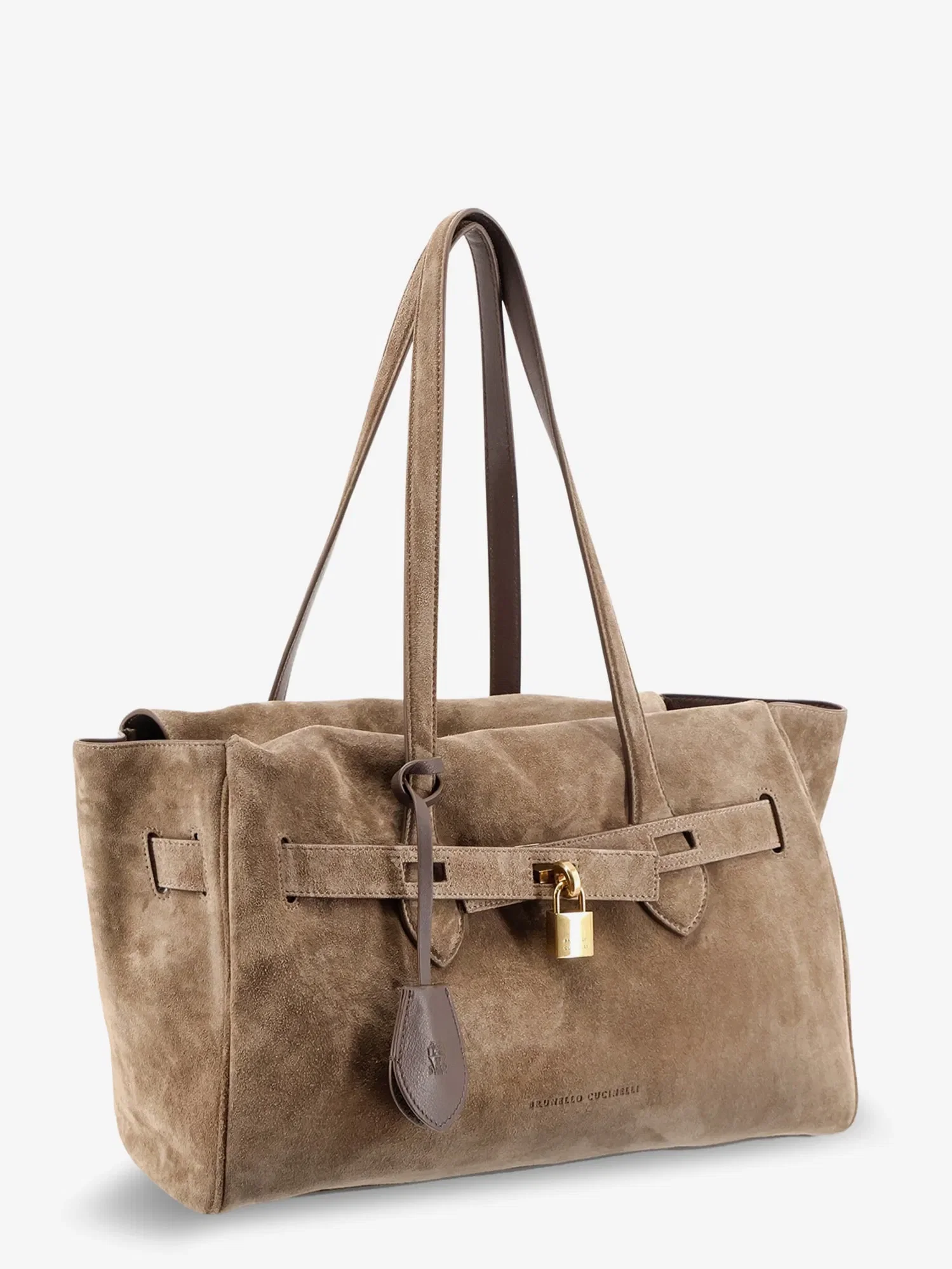 Brunello Cucinelli Suede shoulder bag with logo padlock detail