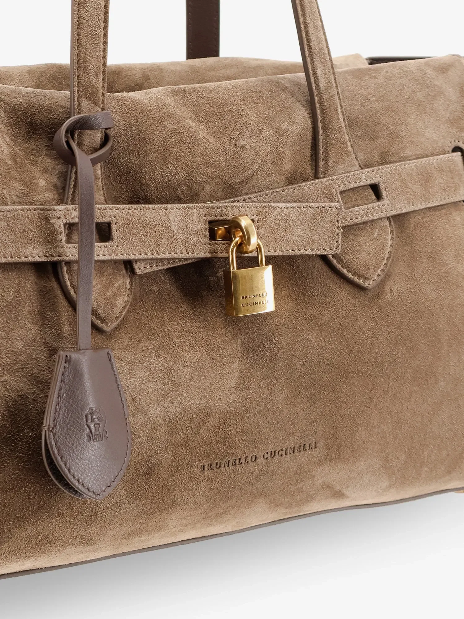Brunello Cucinelli Suede shoulder bag with logo padlock detail