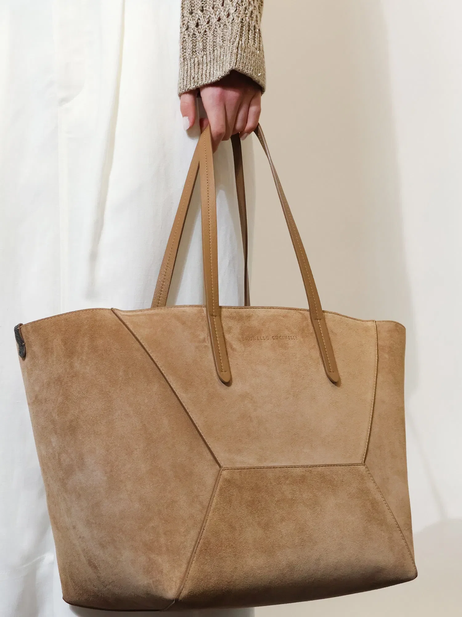 Brunello Cucinelli BC Duo suede shoulder bag with engraved logo