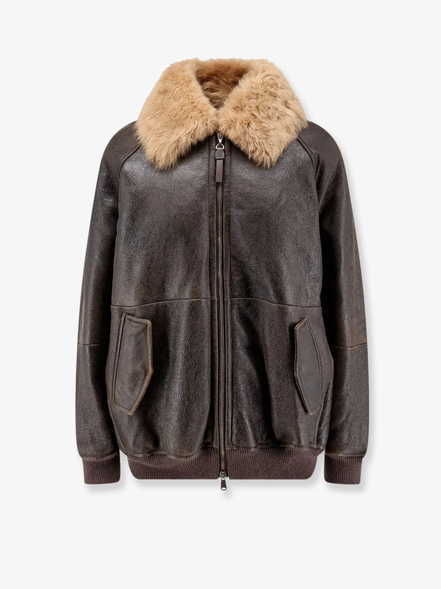 Brunello Cucinelli Leather jacket with shearling collar
