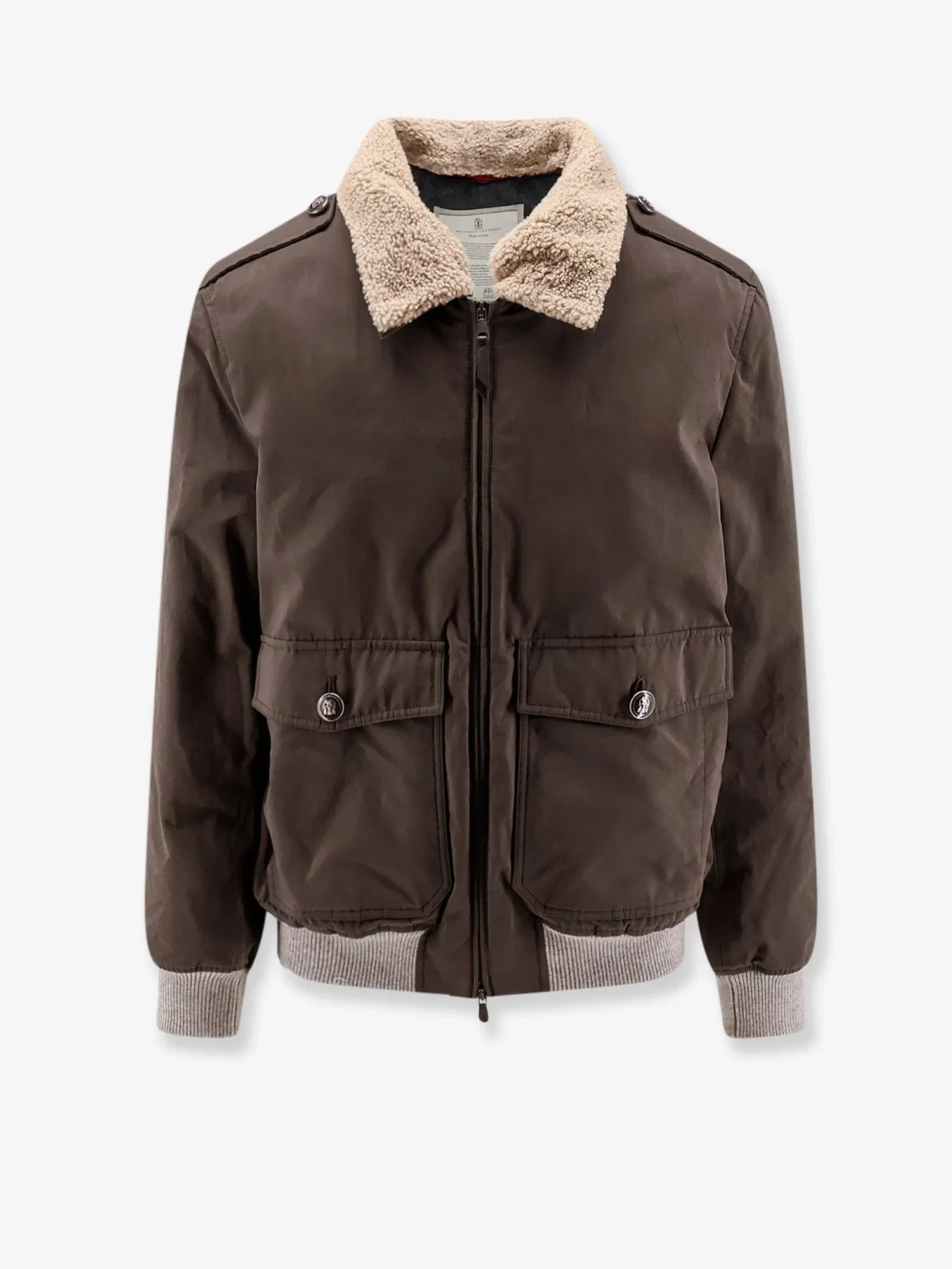 Brunello Cucinelli Cotton blend jacket with fur collar