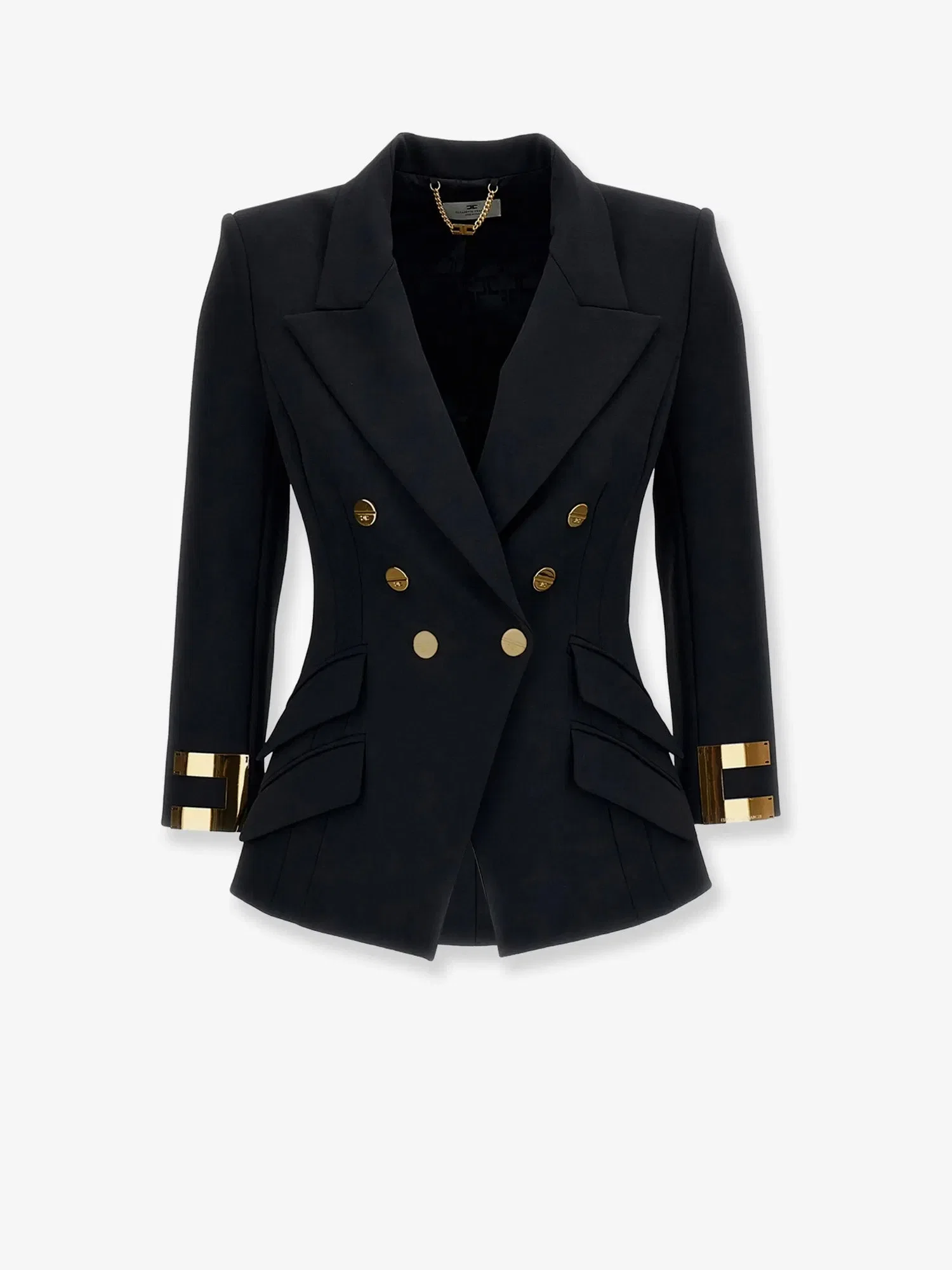 Elisabetta Franchi Double-breasted blazer with Monogram gold metal details