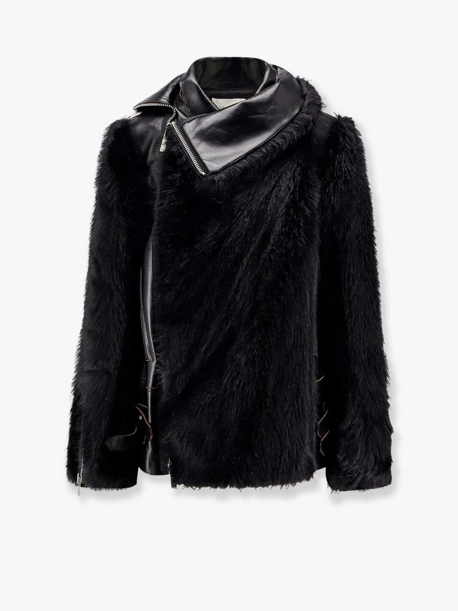 Sacai Leather Jacket with synthetic fur inserts