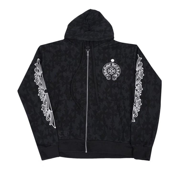 Chrome Hearts Plus Cross All Over Print Zip Up Hoodie Black