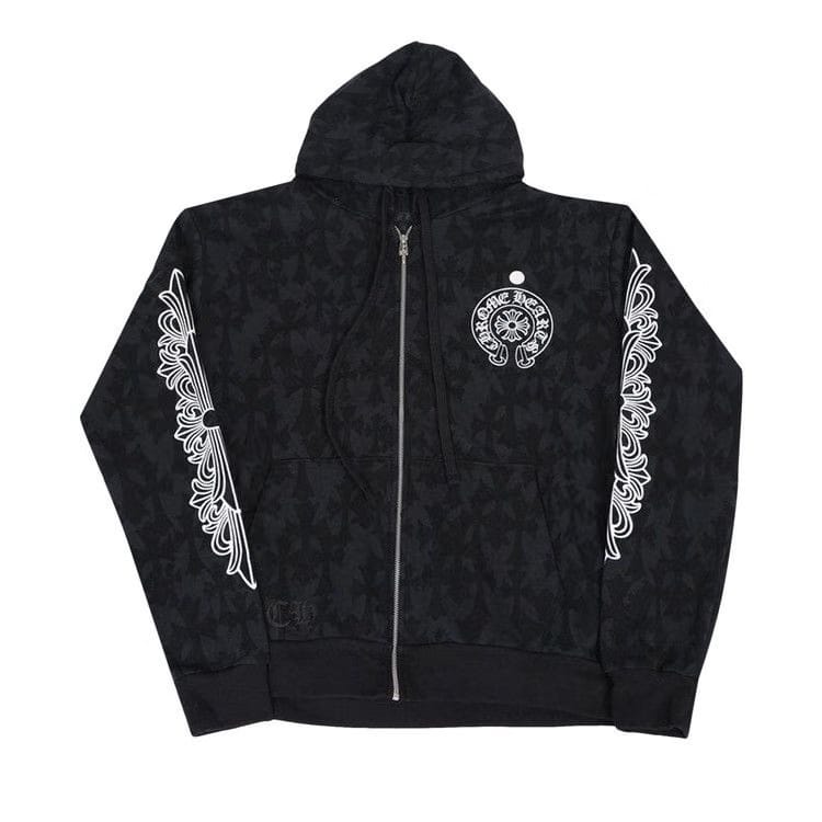 Chrome Hearts Plus Cross All Over Print Zip Up Hoodie Black