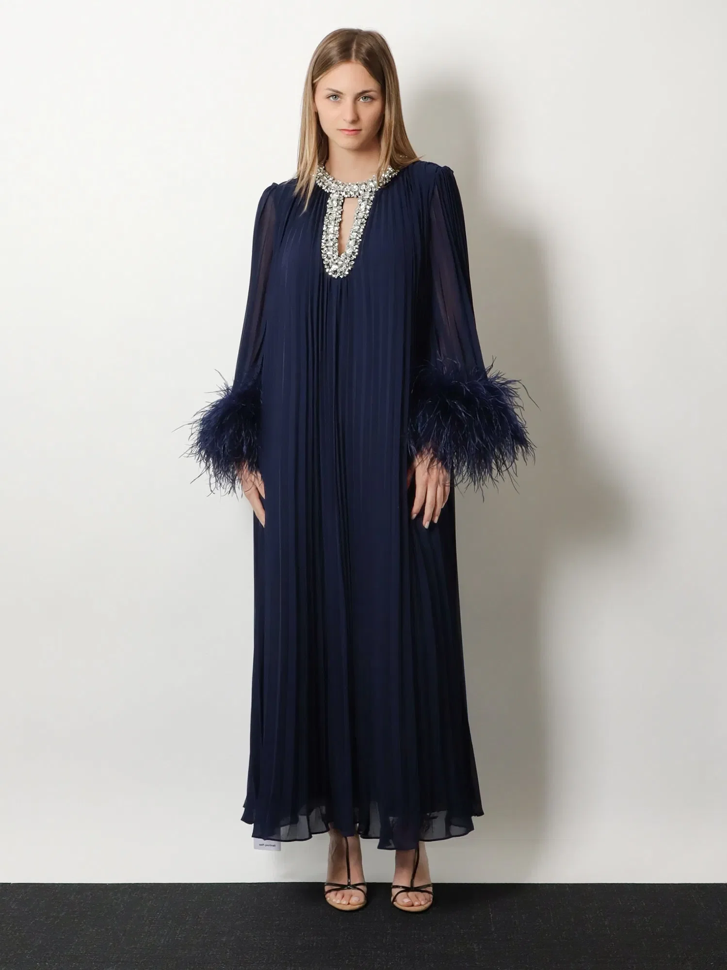 Self-Portrait Chiffon long dress with ostrich feathers