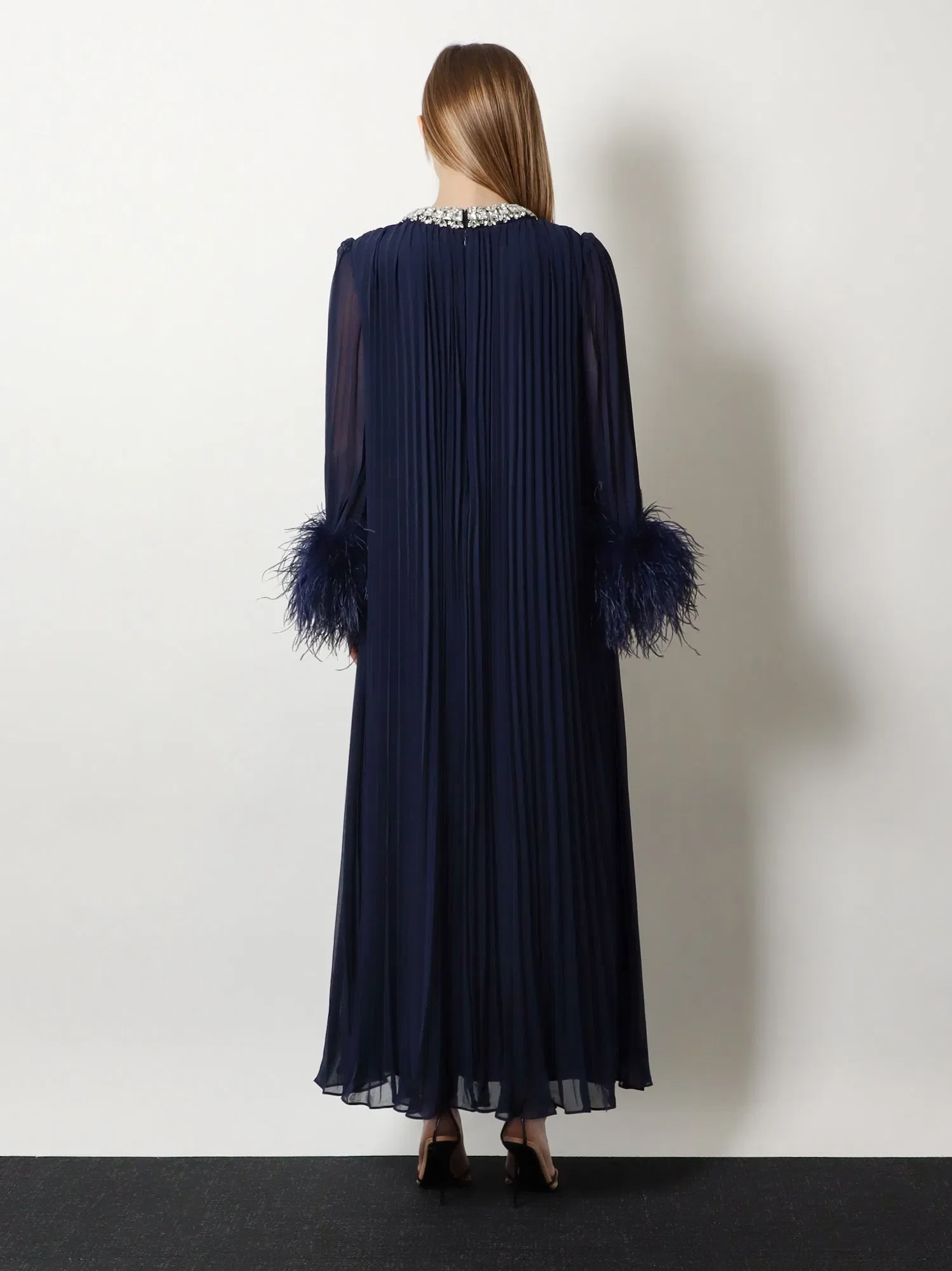 Self-Portrait Chiffon long dress with ostrich feathers