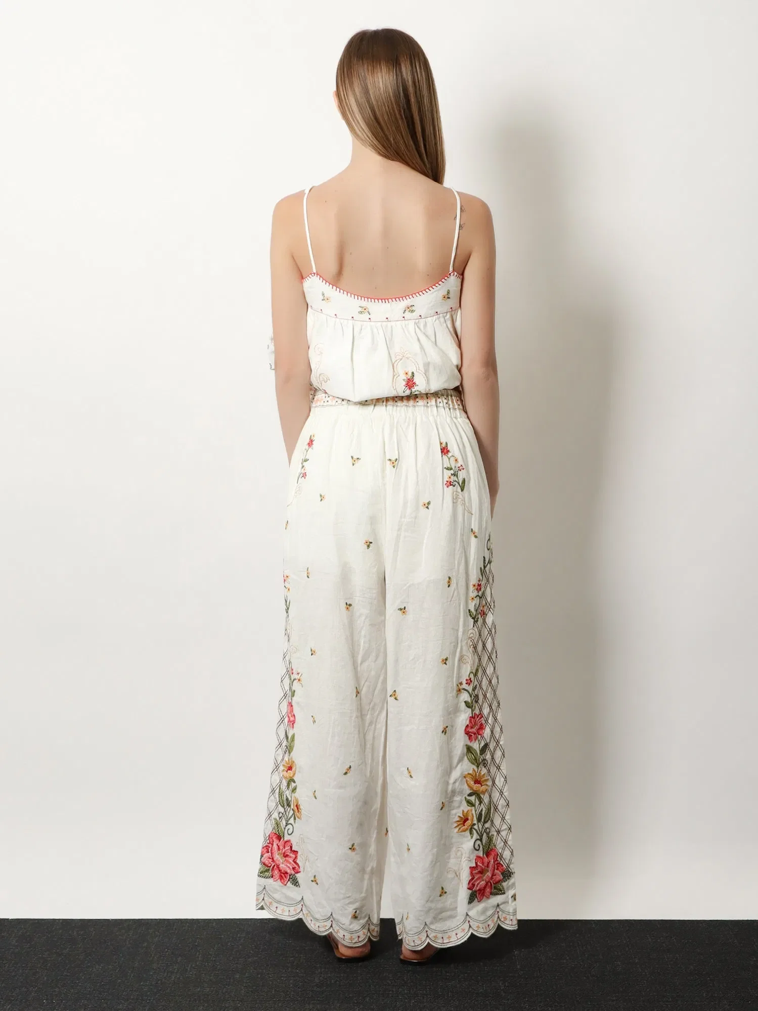 FARM Rio Linen and viscose trousers with embroidery