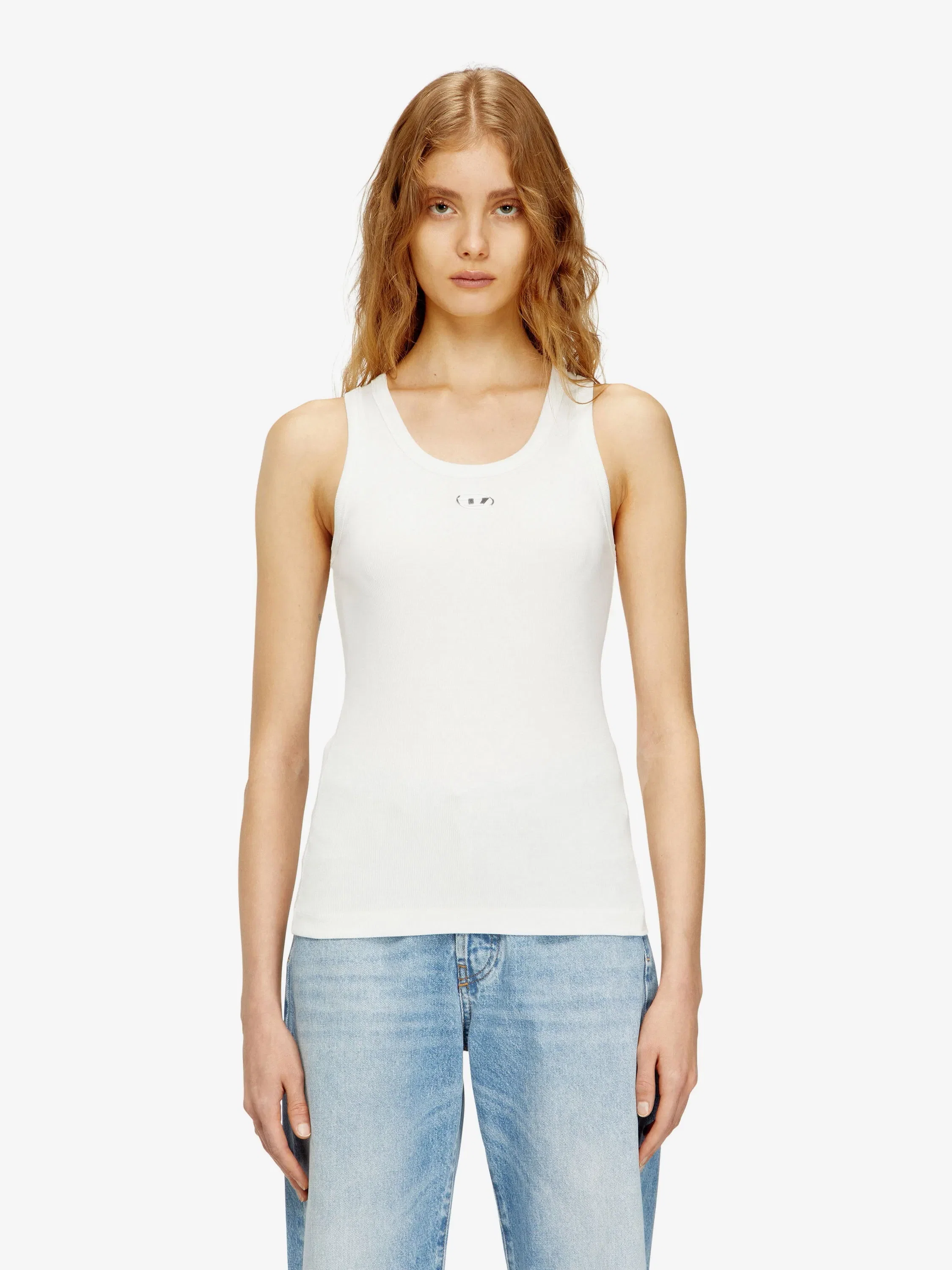 Diesel Slim fit ribbed tank top with metal Oval D