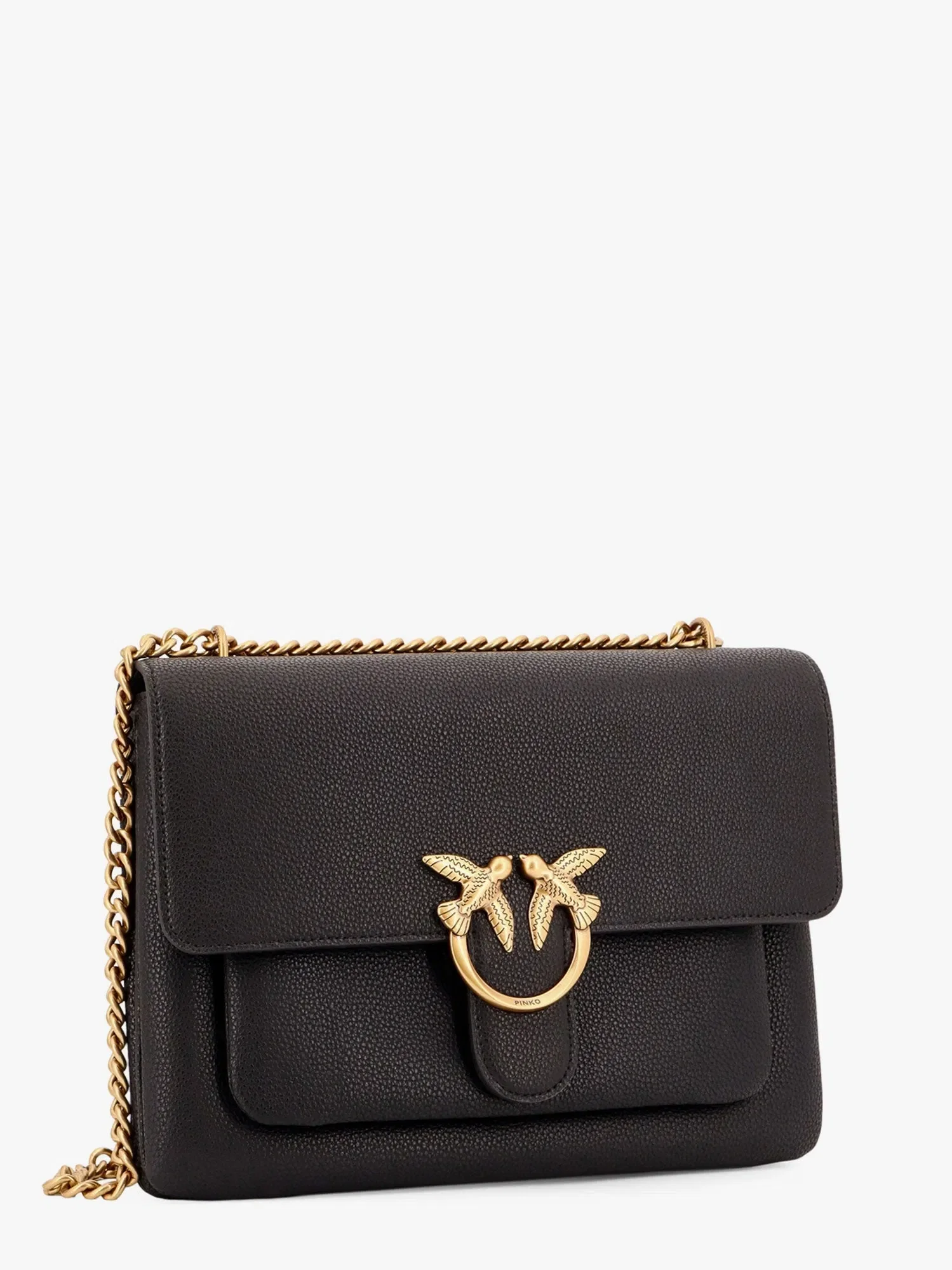 PINKO Leather shoulder bag with metal love birds buckle