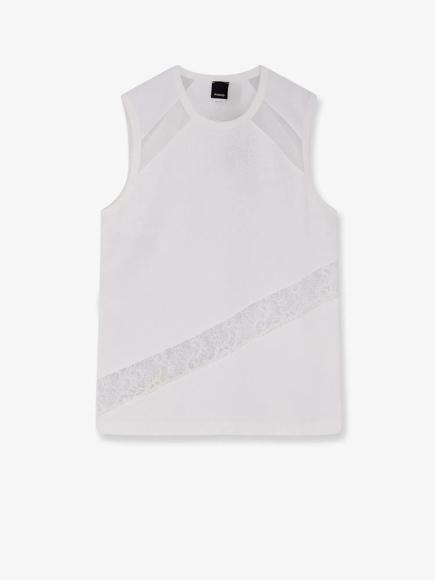 PINKO Molly cotton tank top with lace inserts