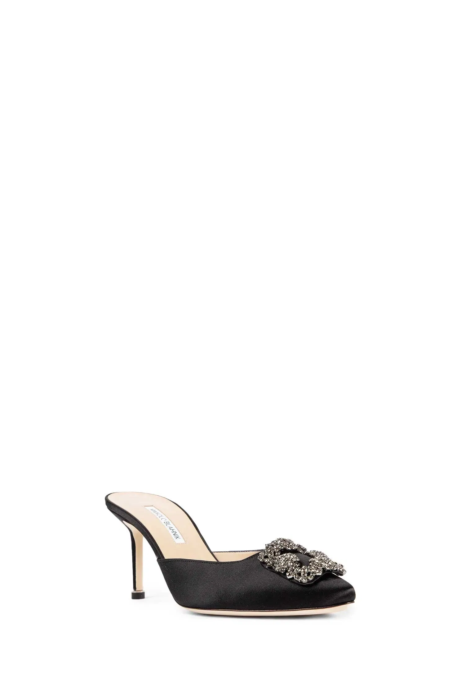 Manolo Blahnik Hangimisu Satin Buckle Mules
