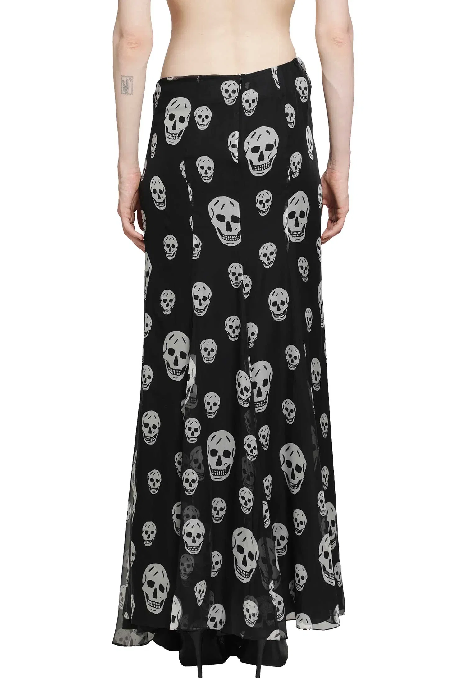 MCQUEEN Skull Print Draped Maxi Skirt