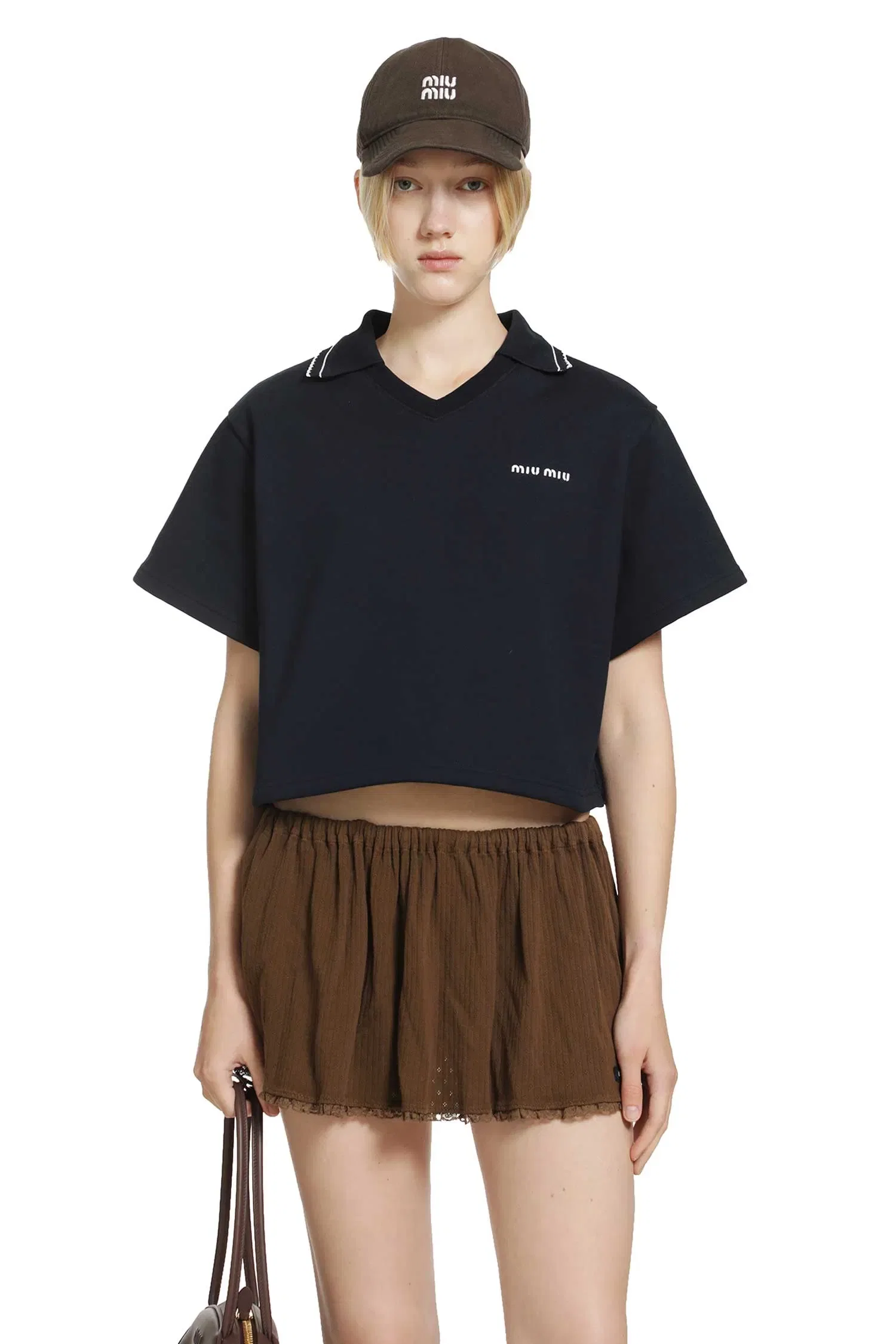 Miu Miu Cropped Cotton Fleece Polo Shirt