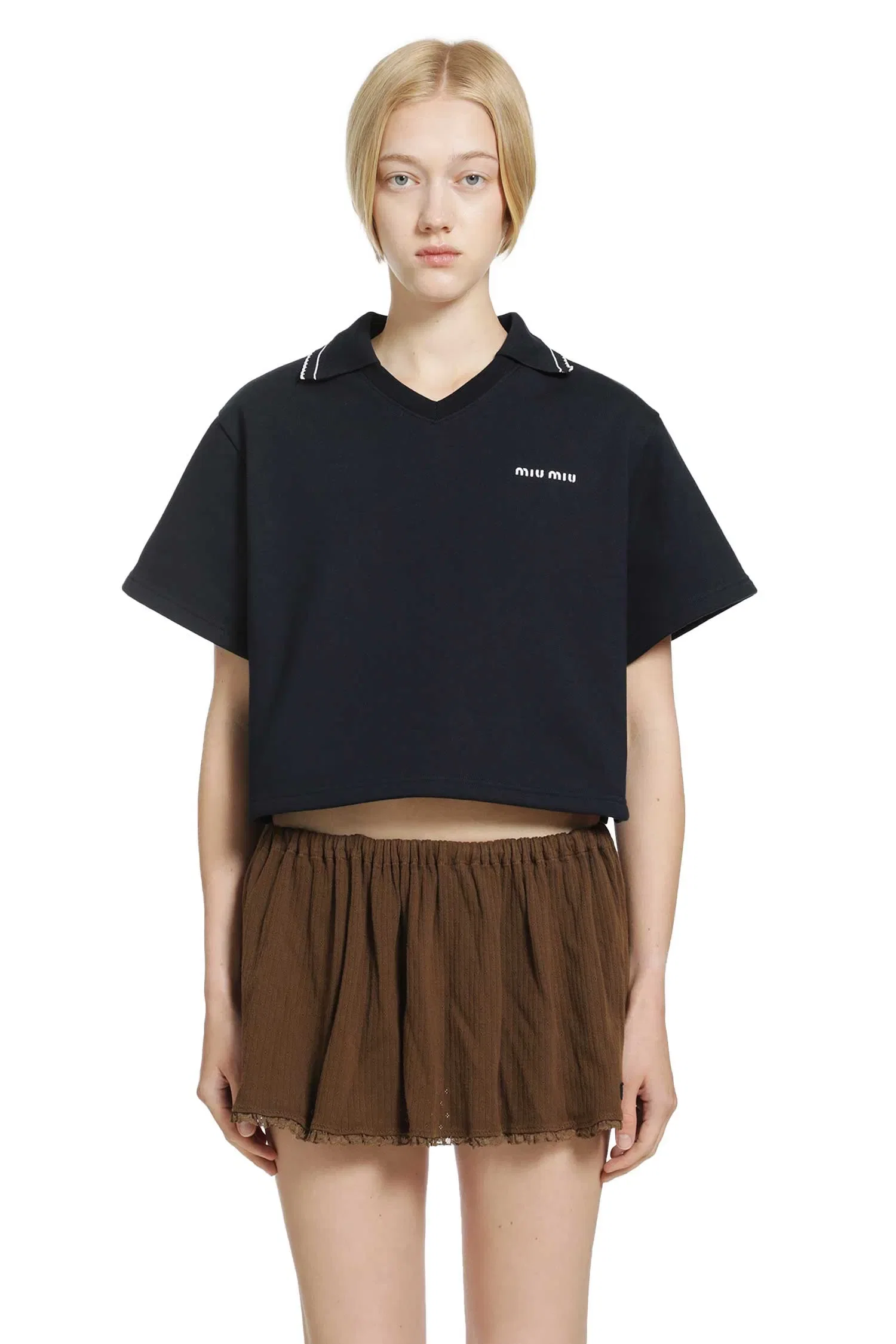 Miu Miu Cropped Cotton Fleece Polo Shirt