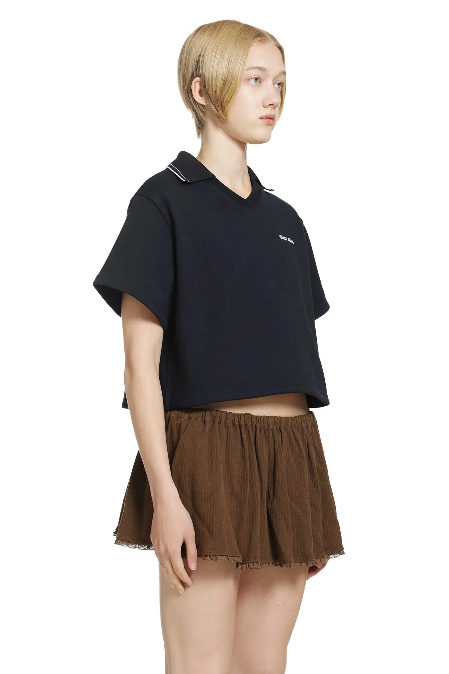 Miu Miu Cropped Cotton Fleece Polo Shirt