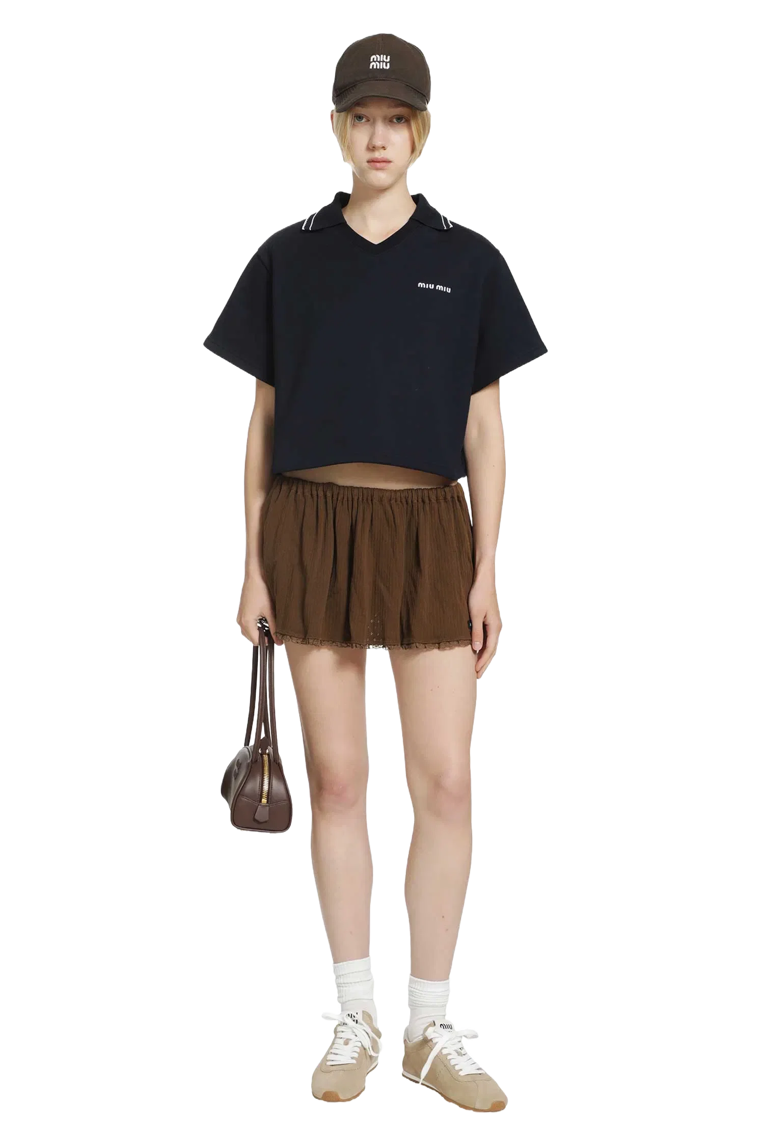 Miu Miu Cropped Cotton Fleece Polo Shirt