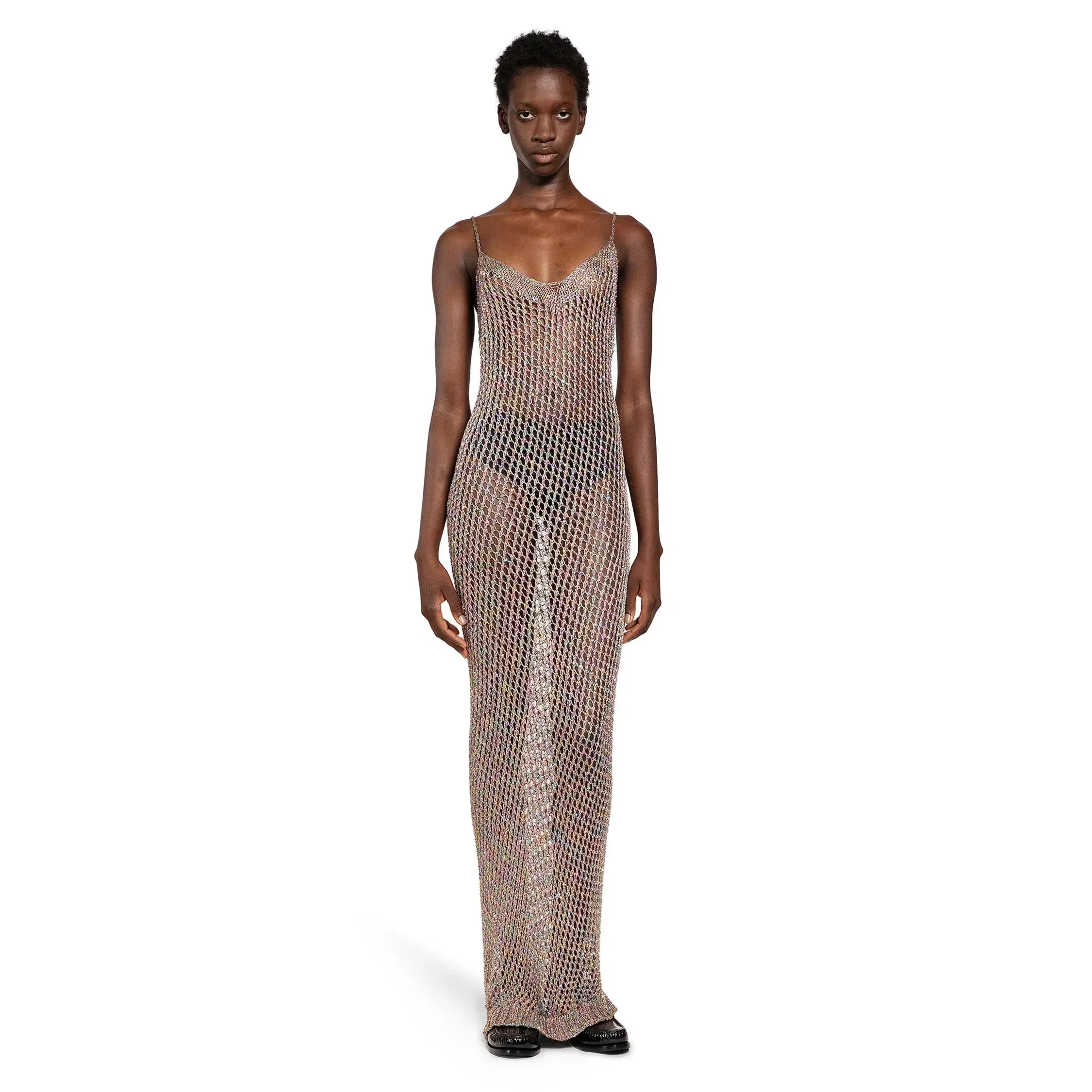 Laneus Openwork Long Crochet Slip Dress