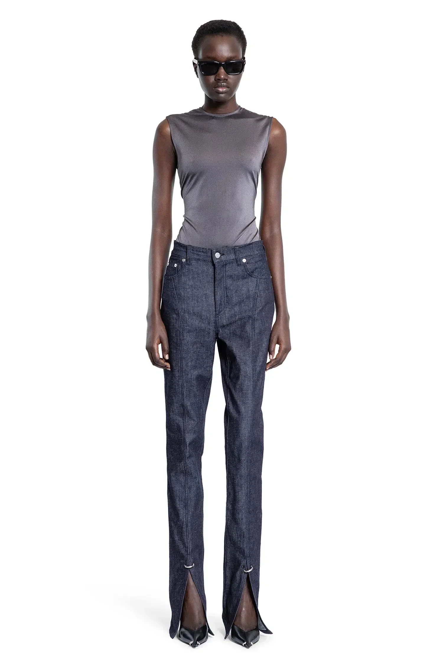 Mugler Sleeveless Shoulder Logo Bodysuit