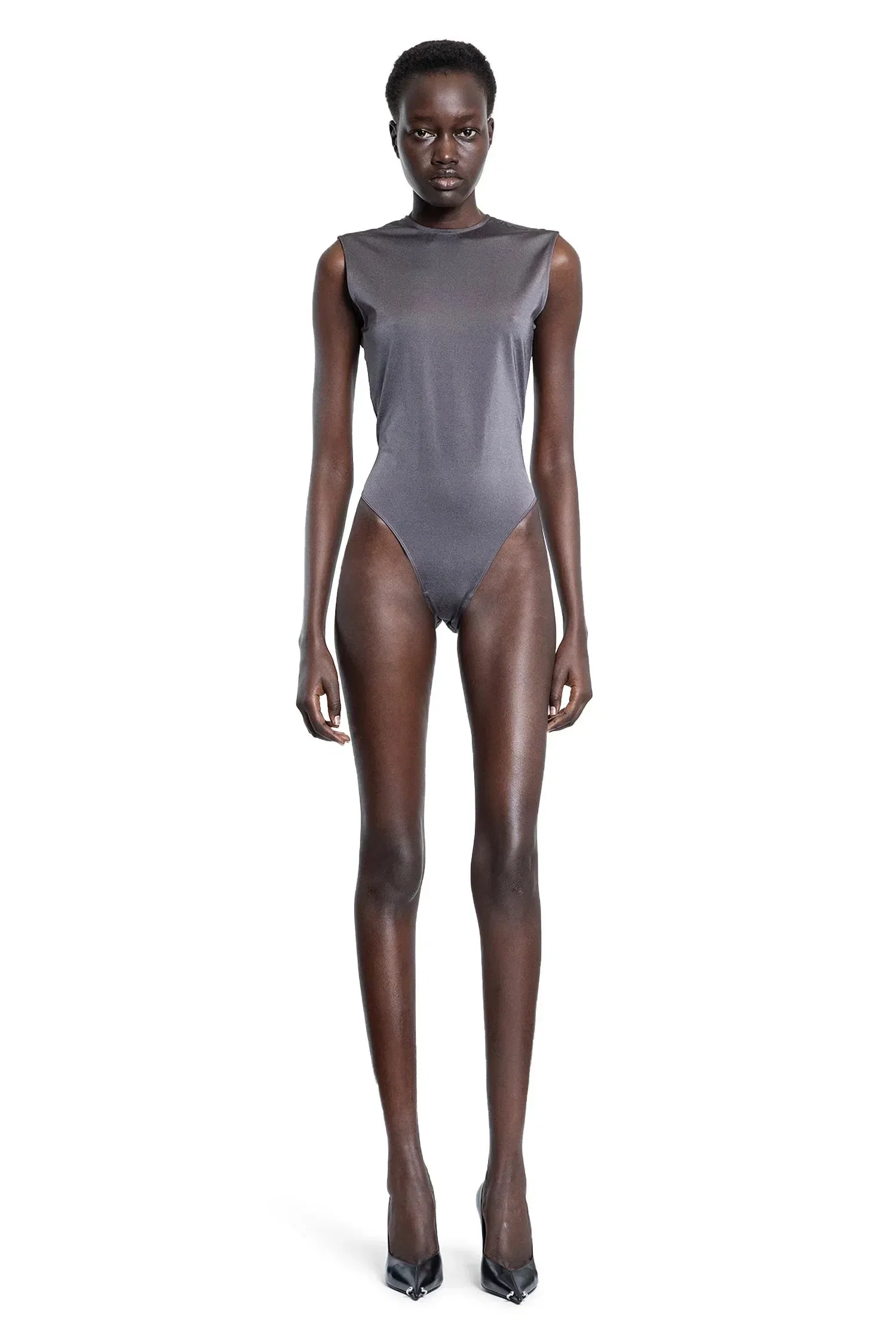 Mugler Sleeveless Shoulder Logo Bodysuit