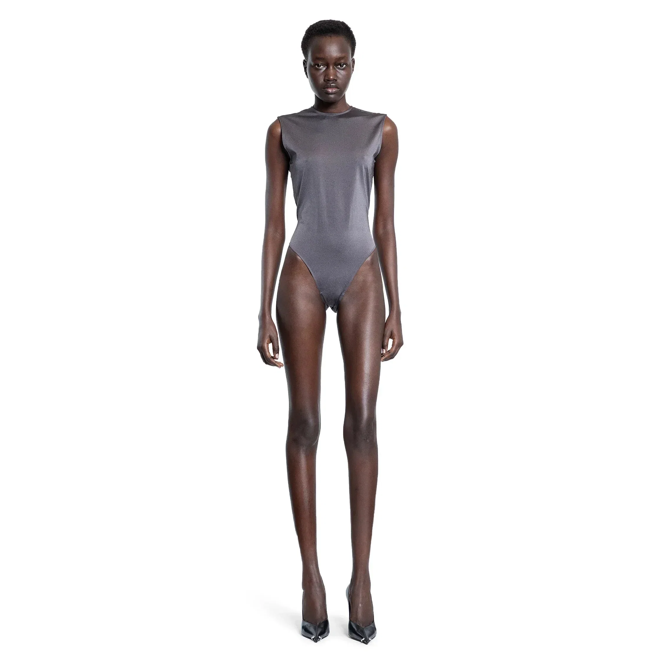 Mugler Sleeveless Shoulder Logo Bodysuit