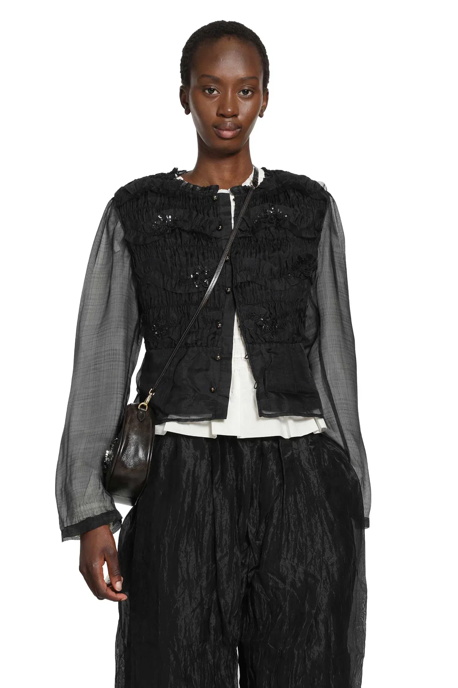 Renli Su Shirred Silk Twill and Organza Shirt