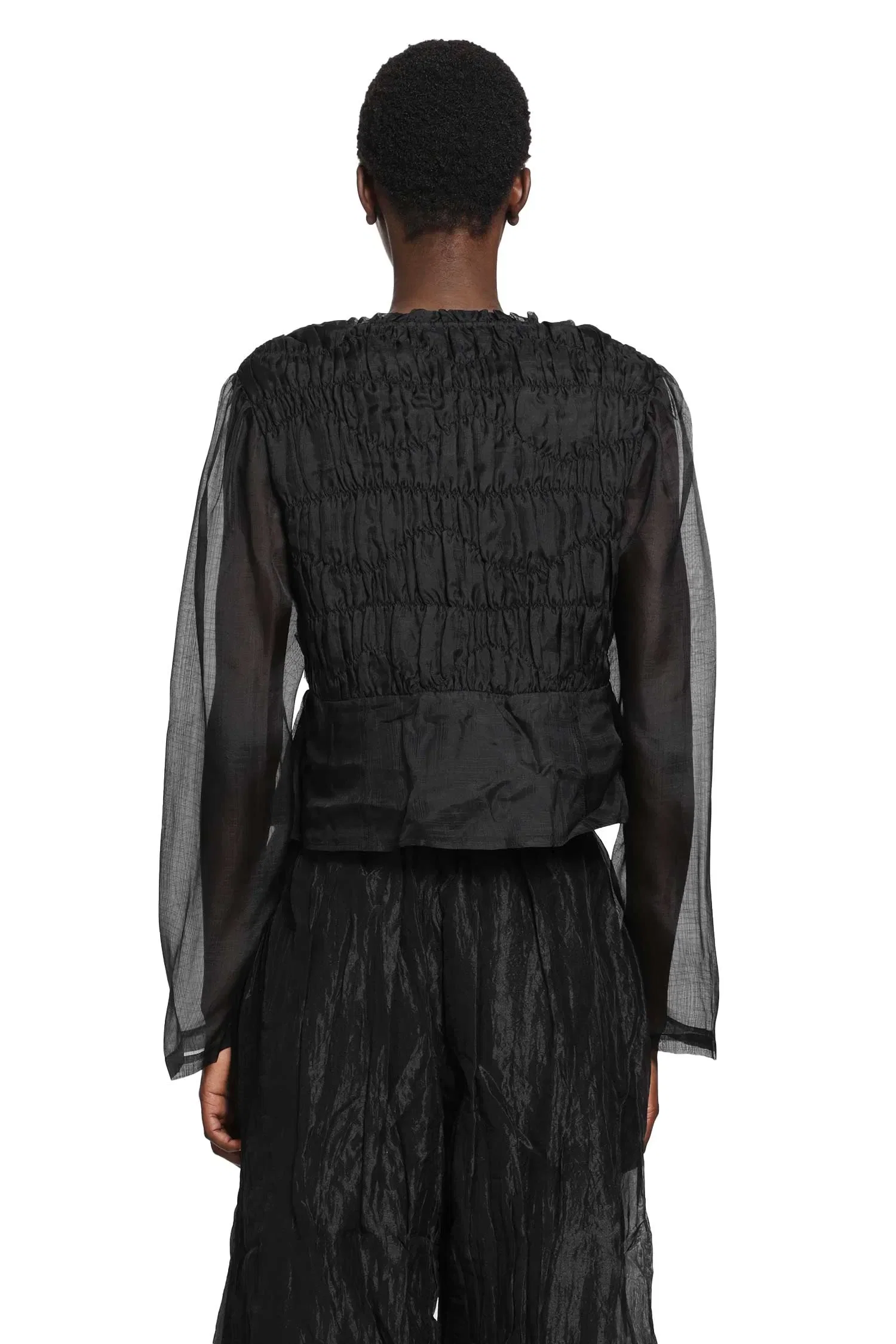 Renli Su Shirred Silk Twill and Organza Shirt