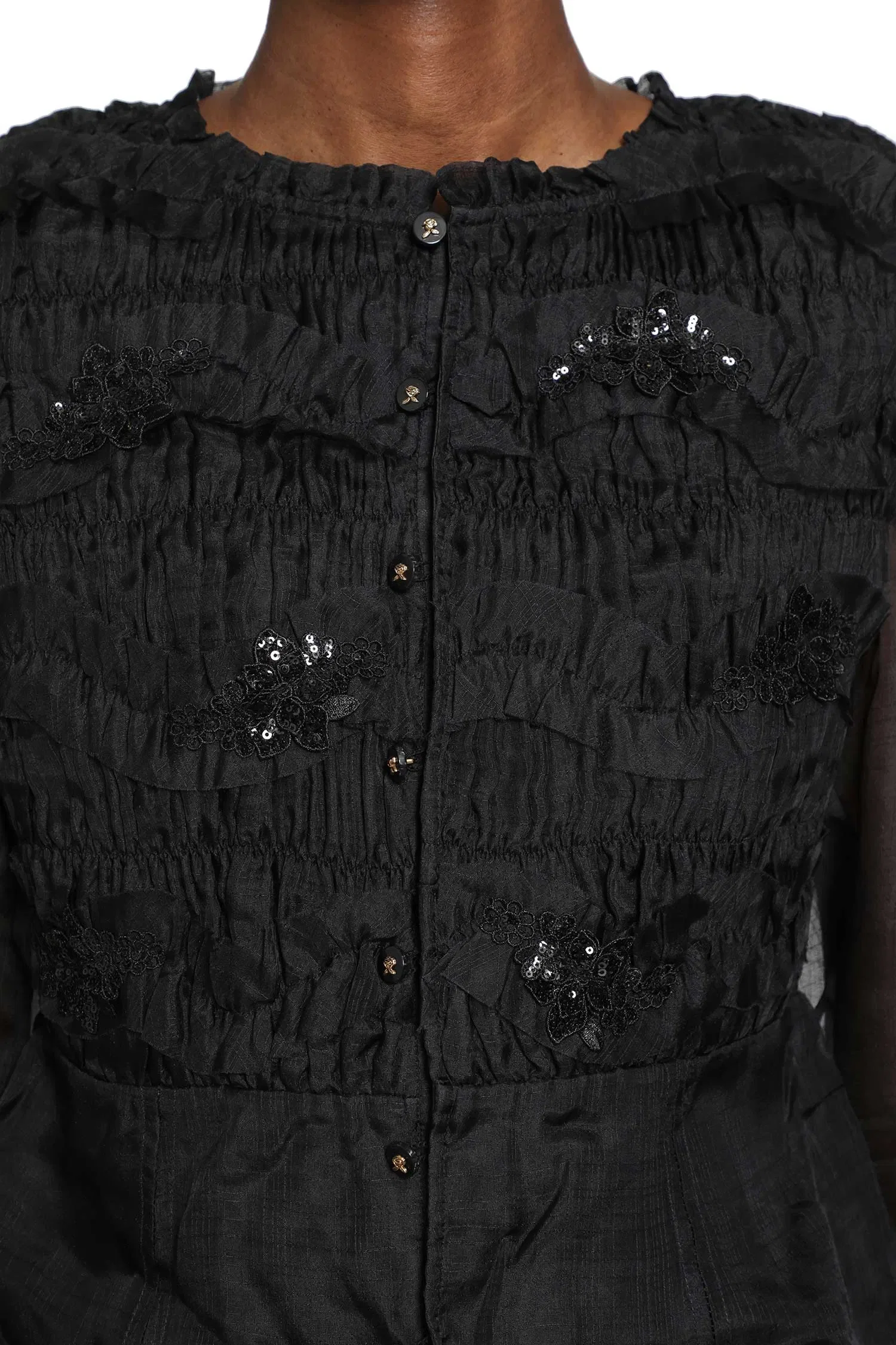 Renli Su Shirred Silk Twill and Organza Shirt