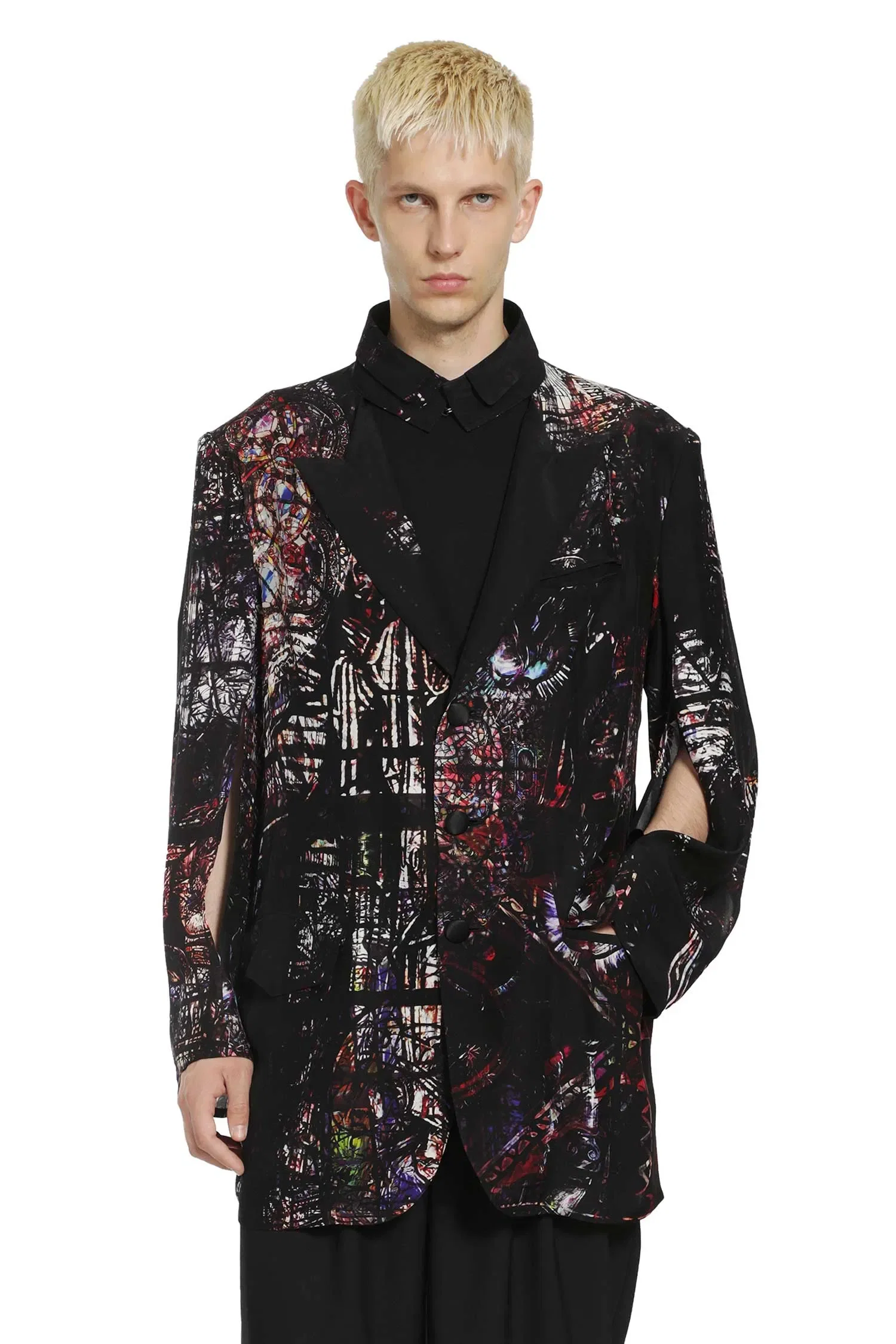 Yohji Yamamoto Stained Glass Printed Message Blazer