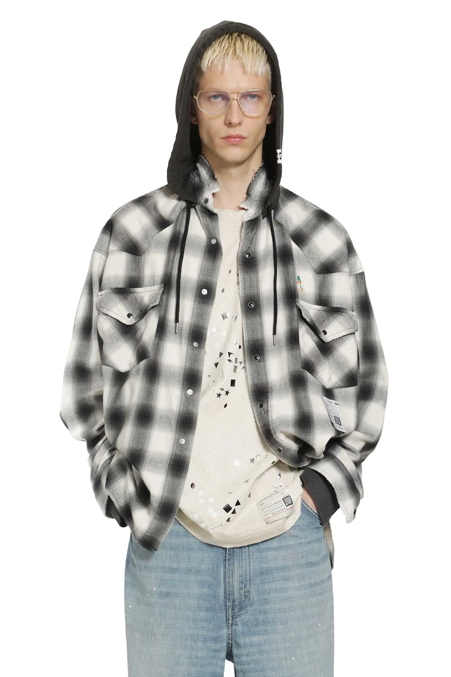 Maison Mihara Yasuhiro Hoodie Combine Checkered Shirt