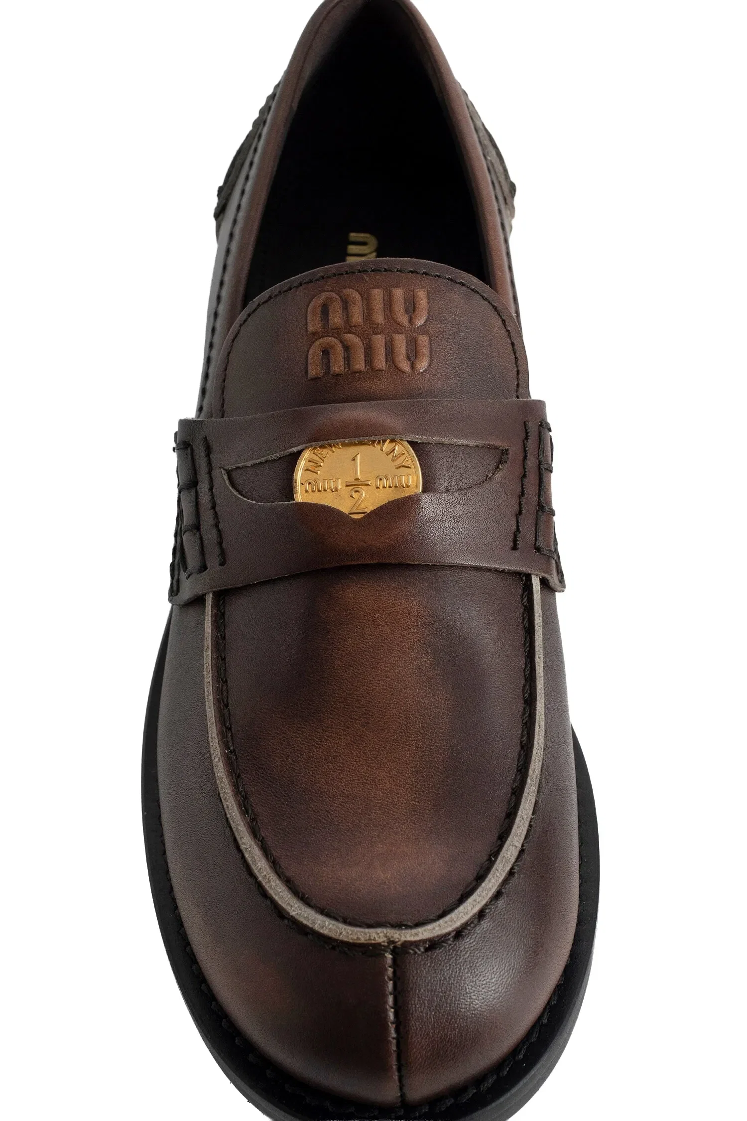 Miu Miu Vintage-effect Leather Penny Loafers