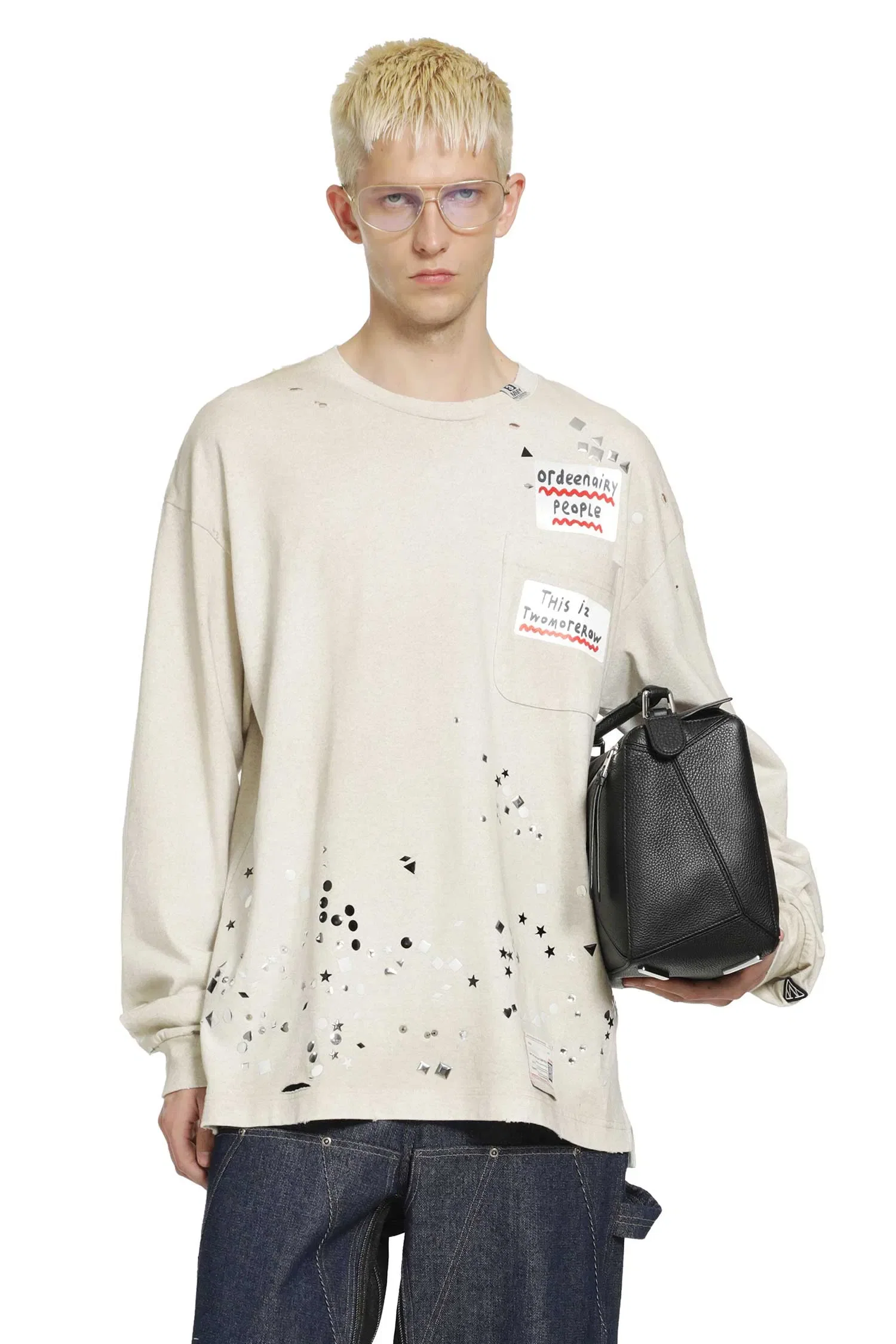 Maison Mihara Yasuhiro Embellished Sticker Long Sleeve T-Shirt