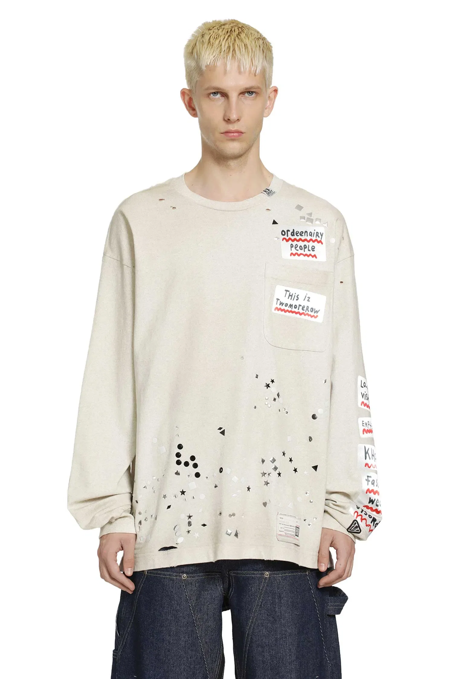 Maison Mihara Yasuhiro Embellished Sticker Long Sleeve T-Shirt