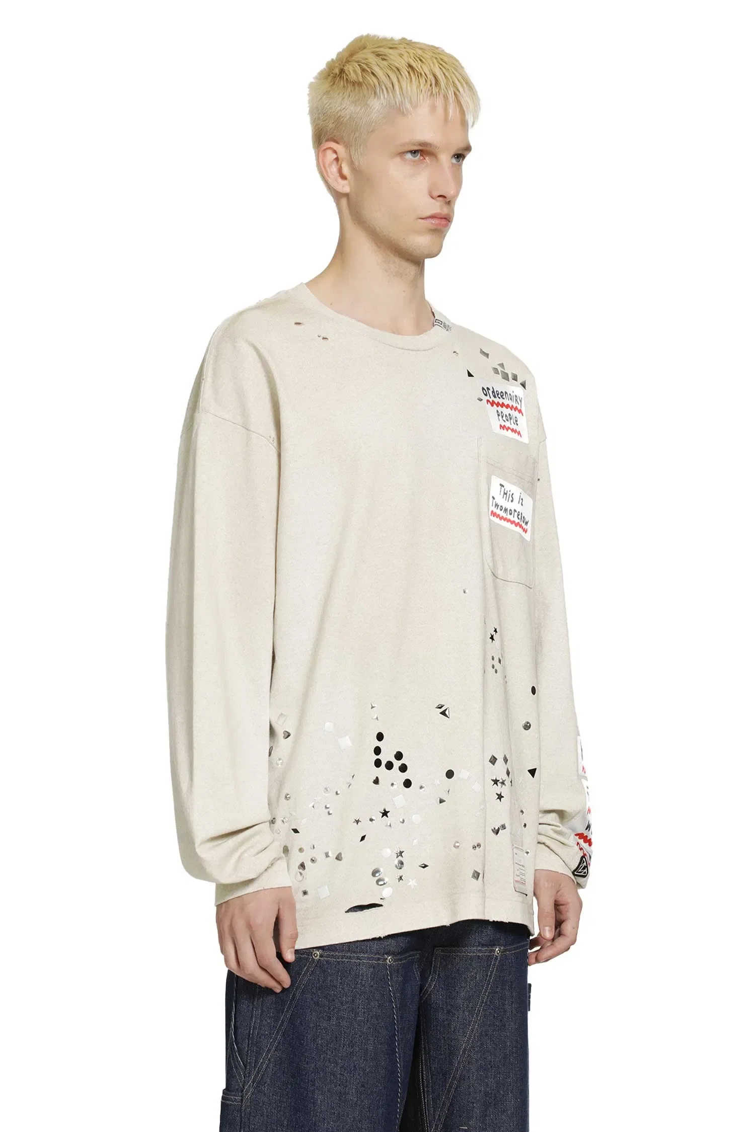 Maison Mihara Yasuhiro Embellished Sticker Long Sleeve T-Shirt